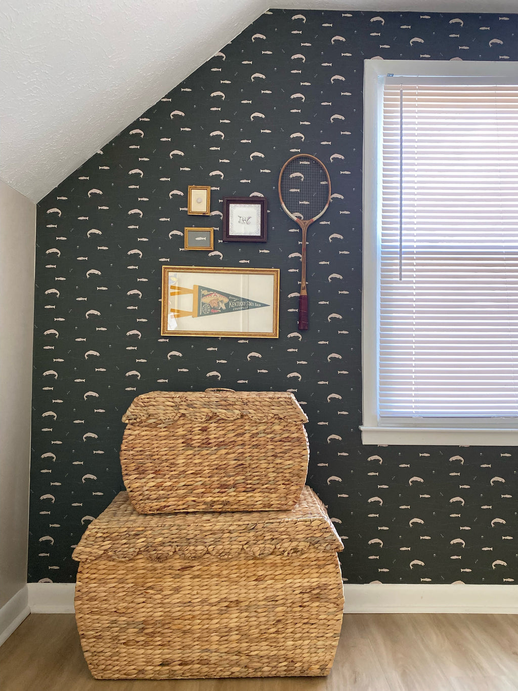 Trout Animal Print Removable Wallpaper in Dark-Green & Brown