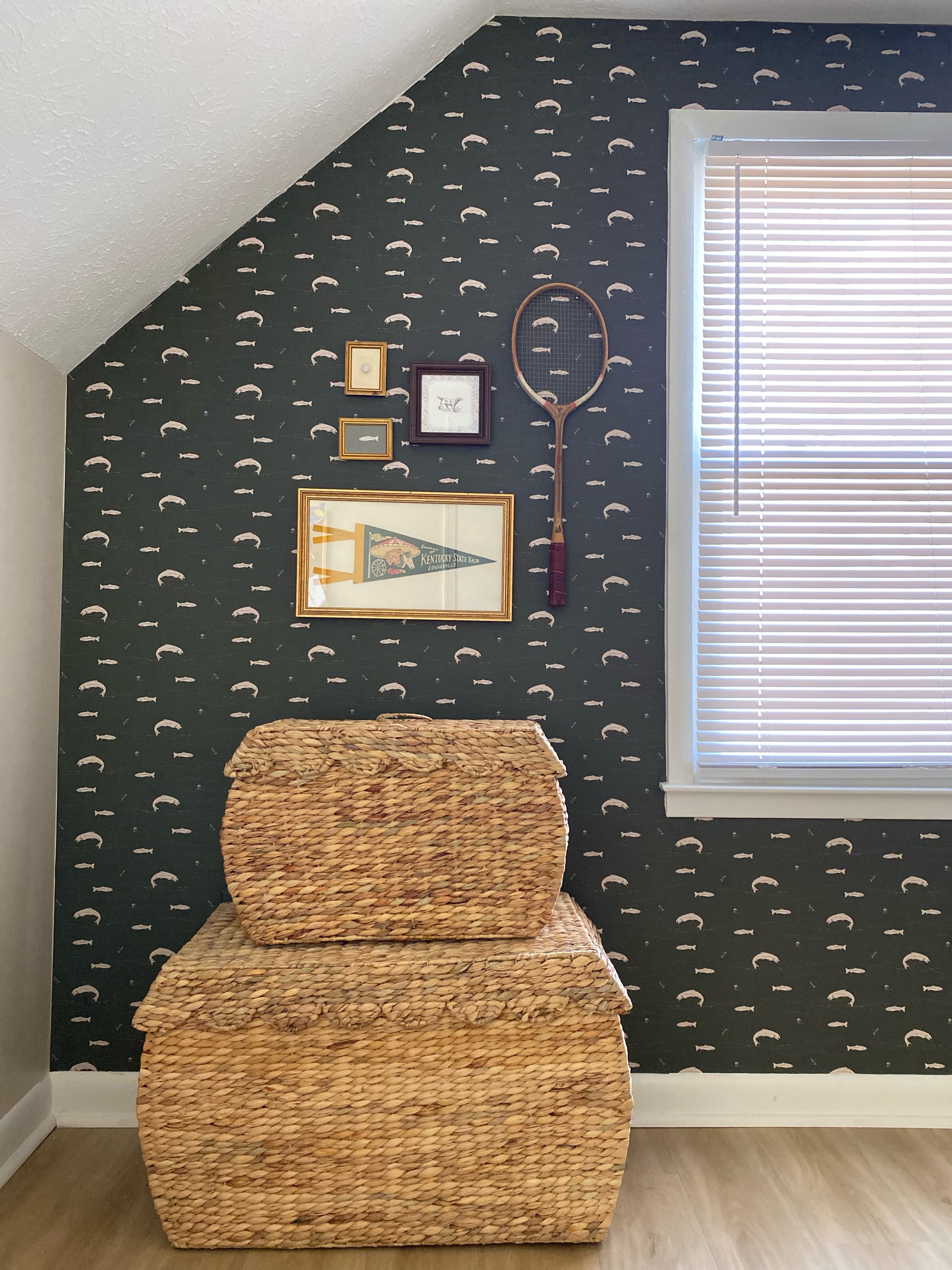 Trout Animal Print Removable Wallpaper in Dark-Green & Brown