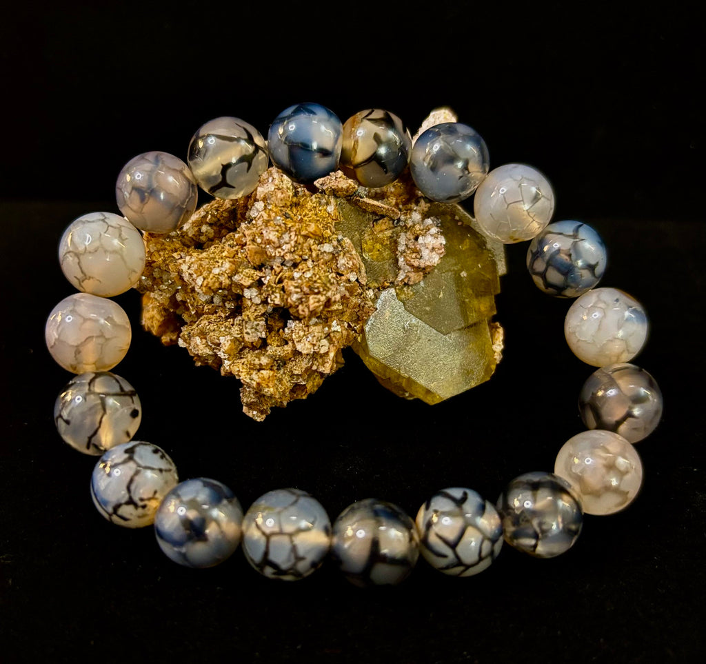 Black & White Dragon Vein Agate Reiki-Infused Protection Bracelet (Medium Wrists)