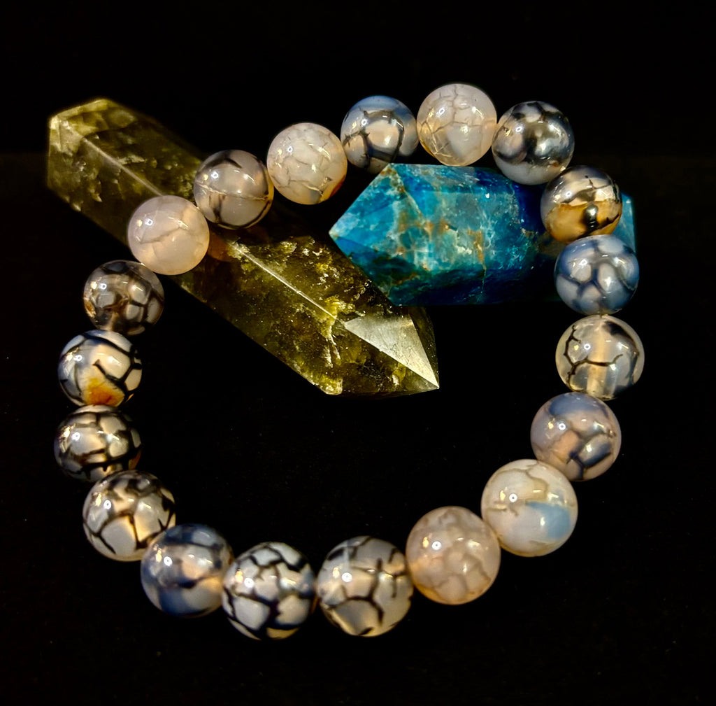 Black & White Dragon Vein Agate Reiki-Infused Protection Bracelet (Medium Wrists)