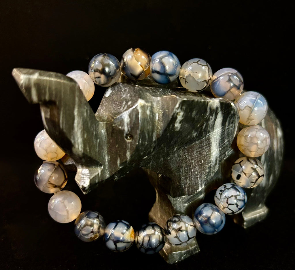 Black & White Dragon Vein Agate Reiki-Infused Protection Bracelet (Medium Wrists)