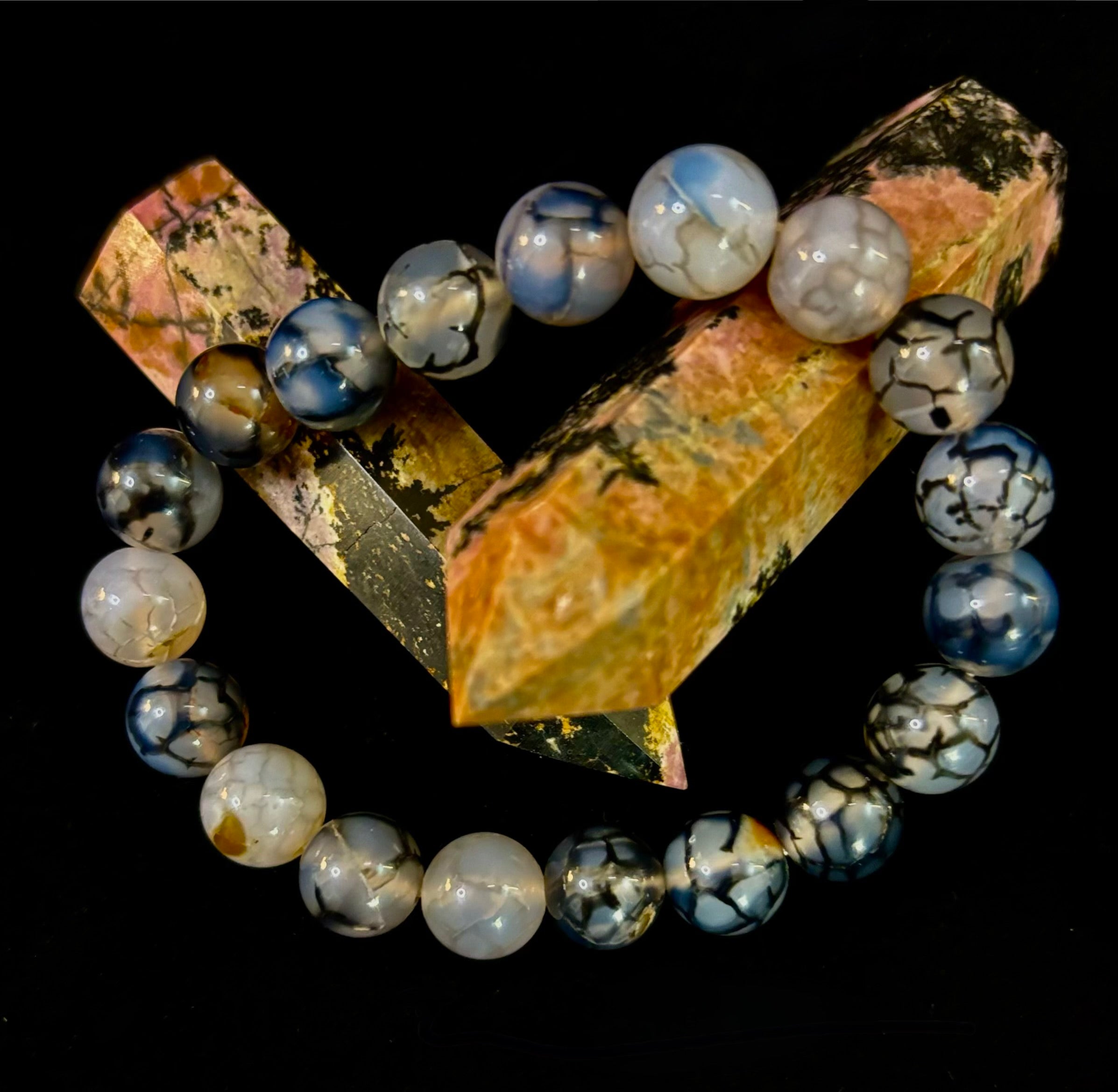 Black & White Dragon Vein Agate Reiki-Infused Protection Bracelet (Medium Wrists)