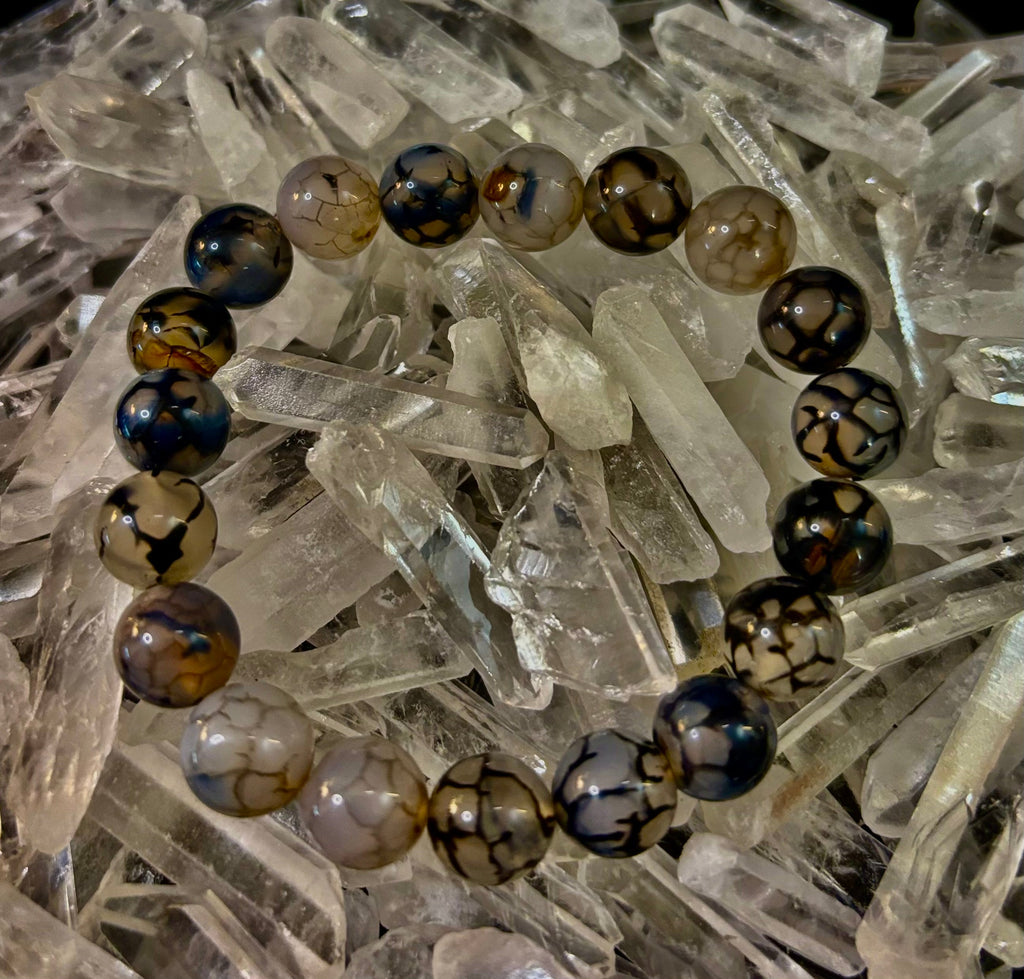 Black & White Dragon Vein Agate Reiki-Infused Protection Bracelet (Medium Wrists)