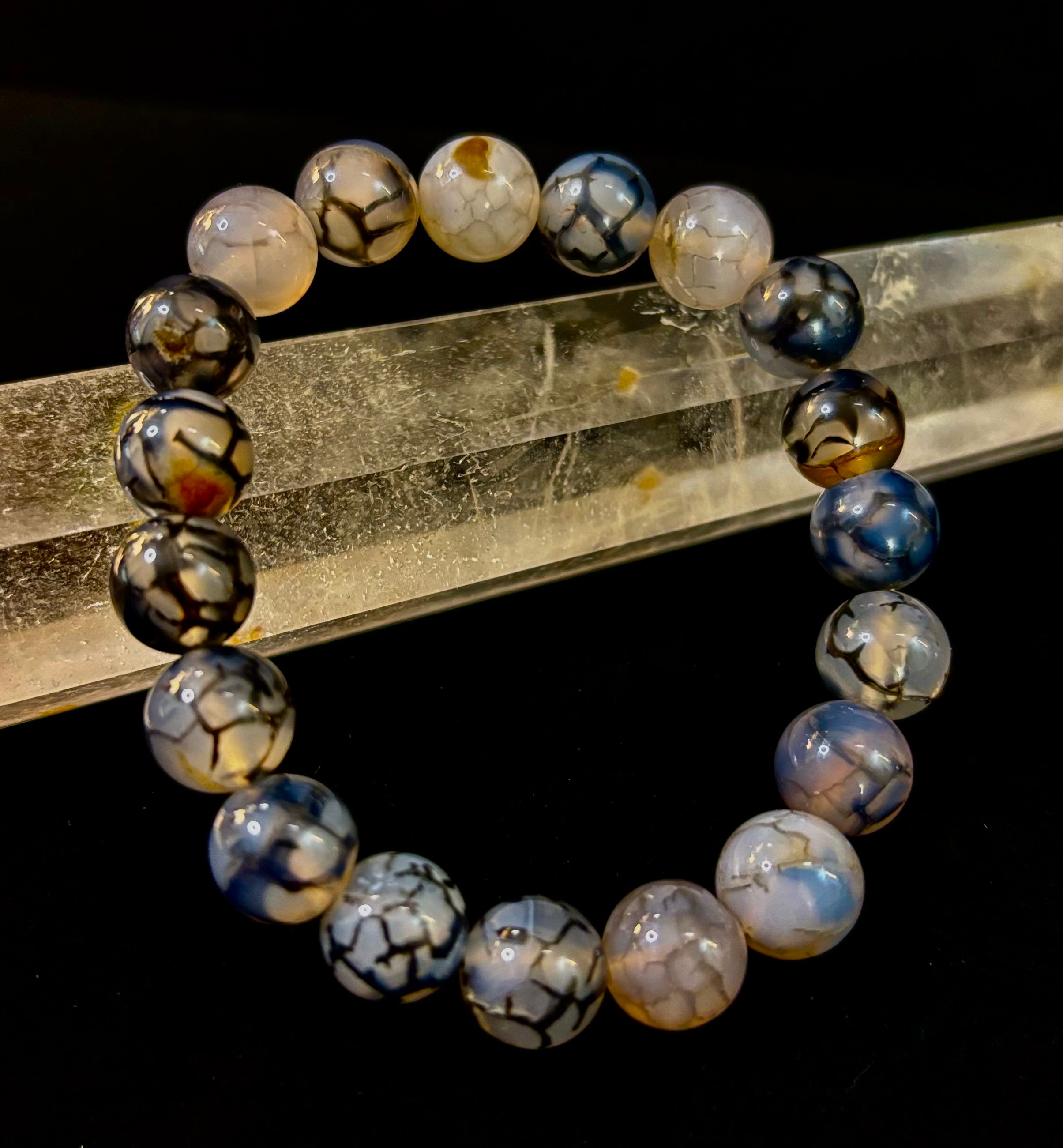Black & White Dragon Vein Agate Reiki-Infused Protection Bracelet (Medium Wrists)