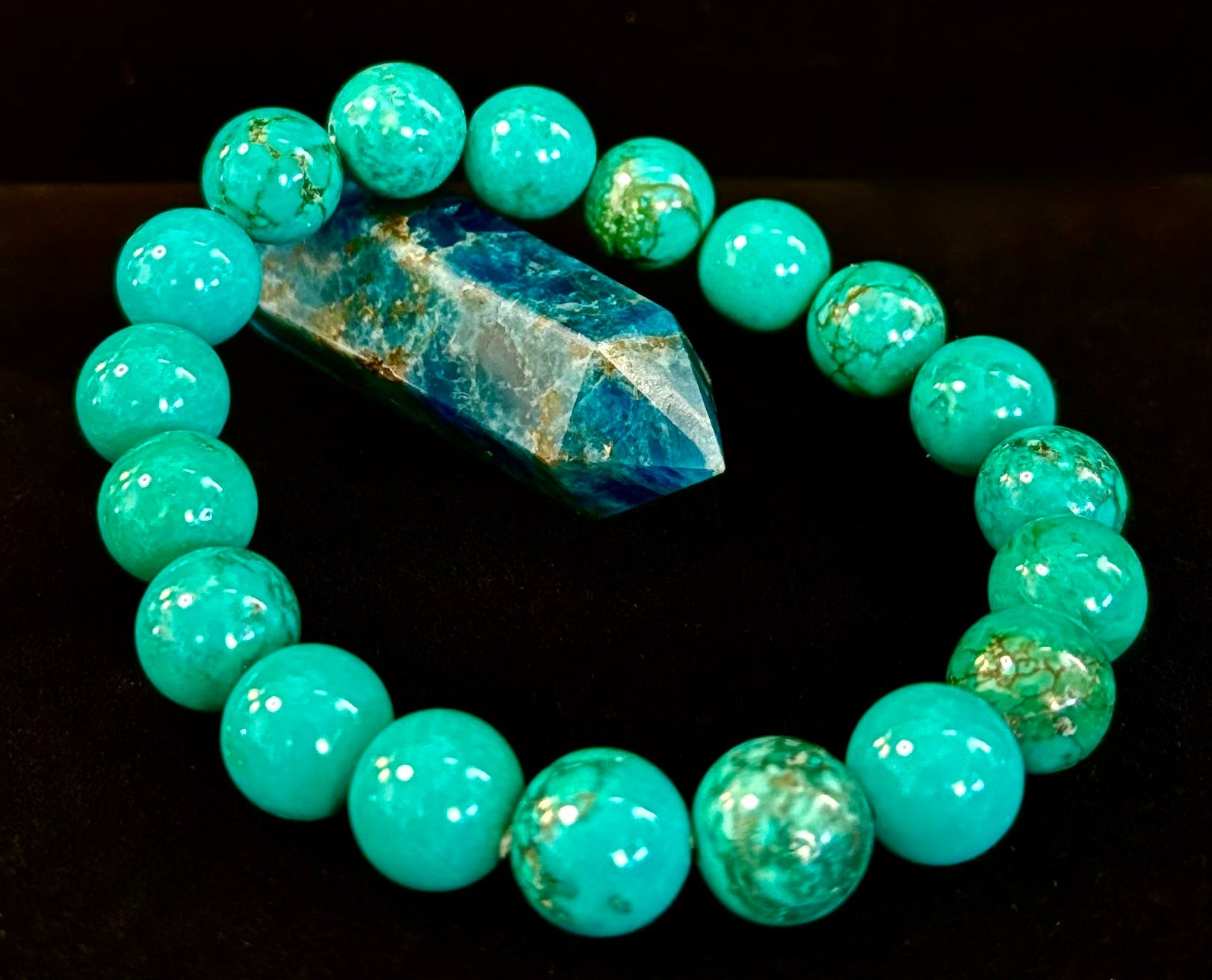 Dark Blue Green Turquoise Reiki-Infused Protection Bracelet (Medium Wrists)