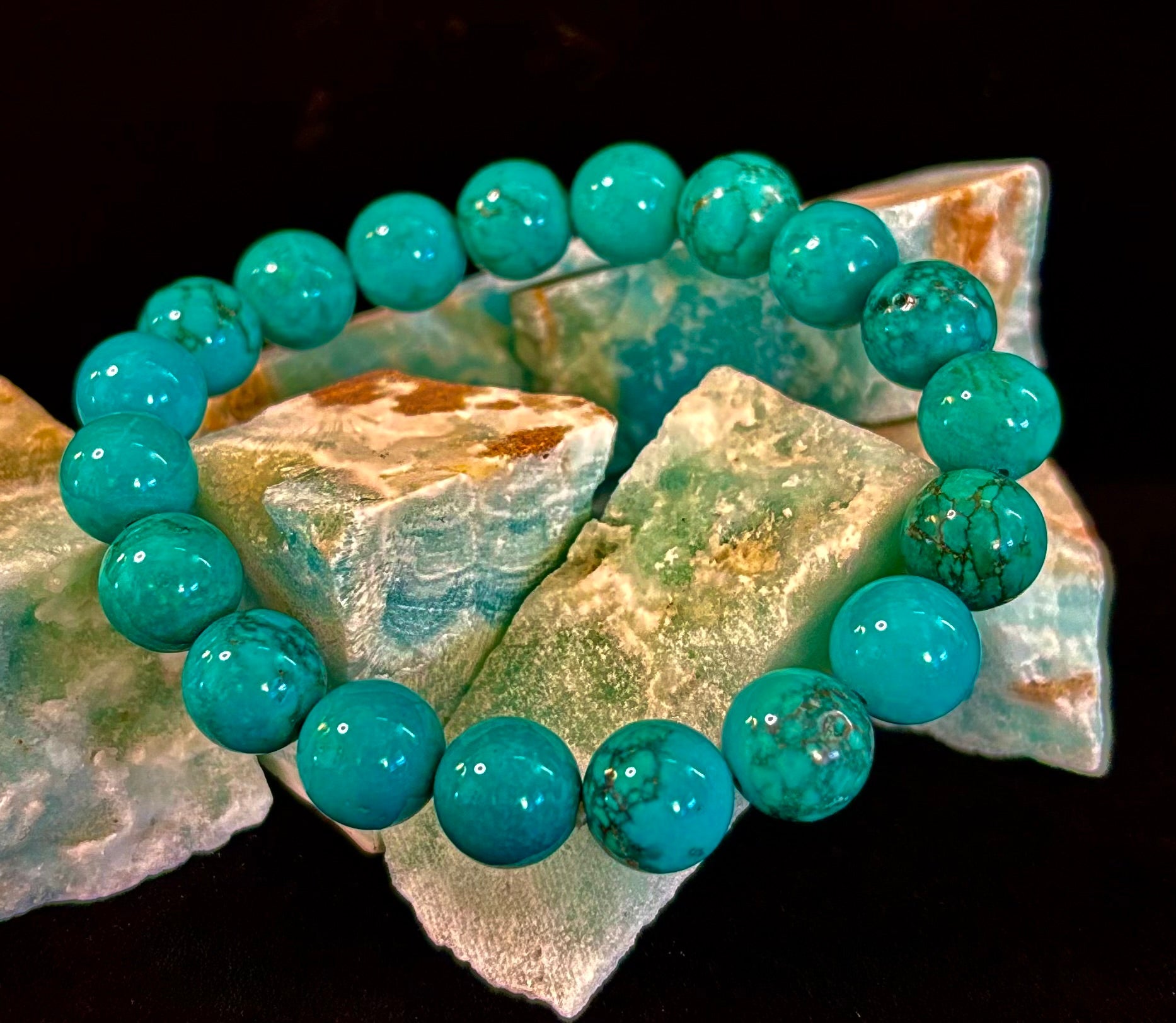 Dark Blue Green Turquoise Reiki-Infused Protection Bracelet (Medium Wrists)