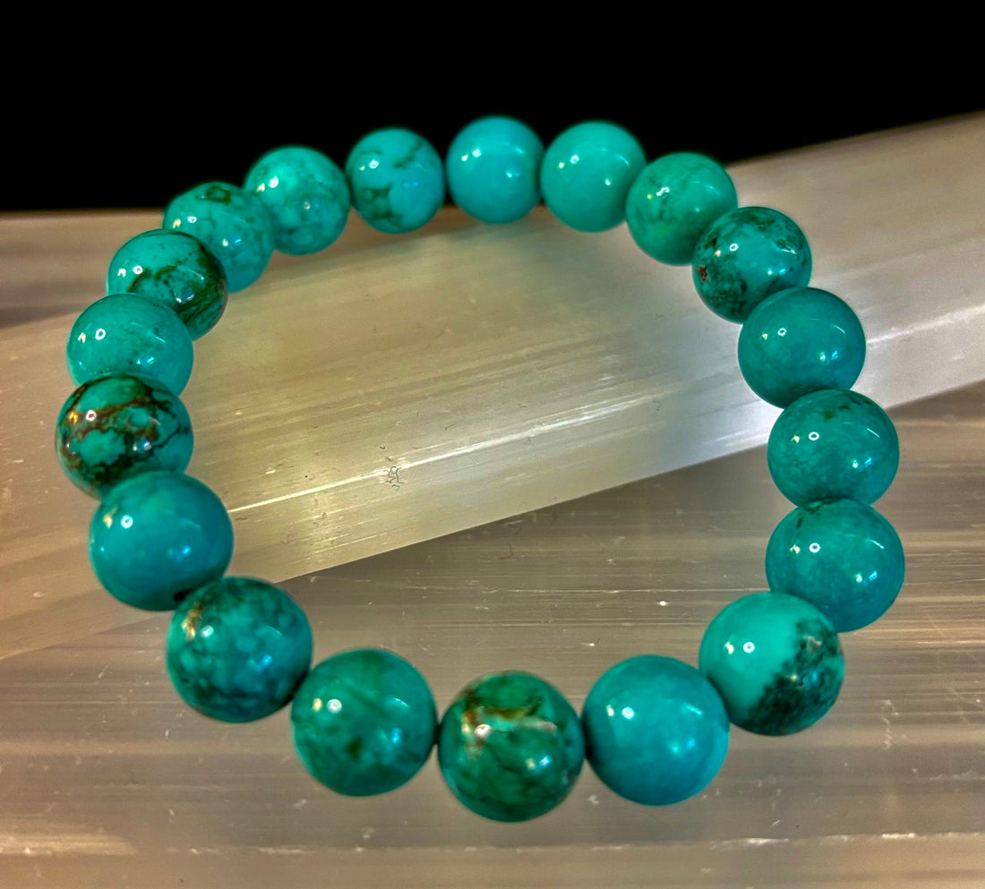 Dark Blue Green Turquoise Reiki-Infused Protection Bracelet (Medium Wrists)