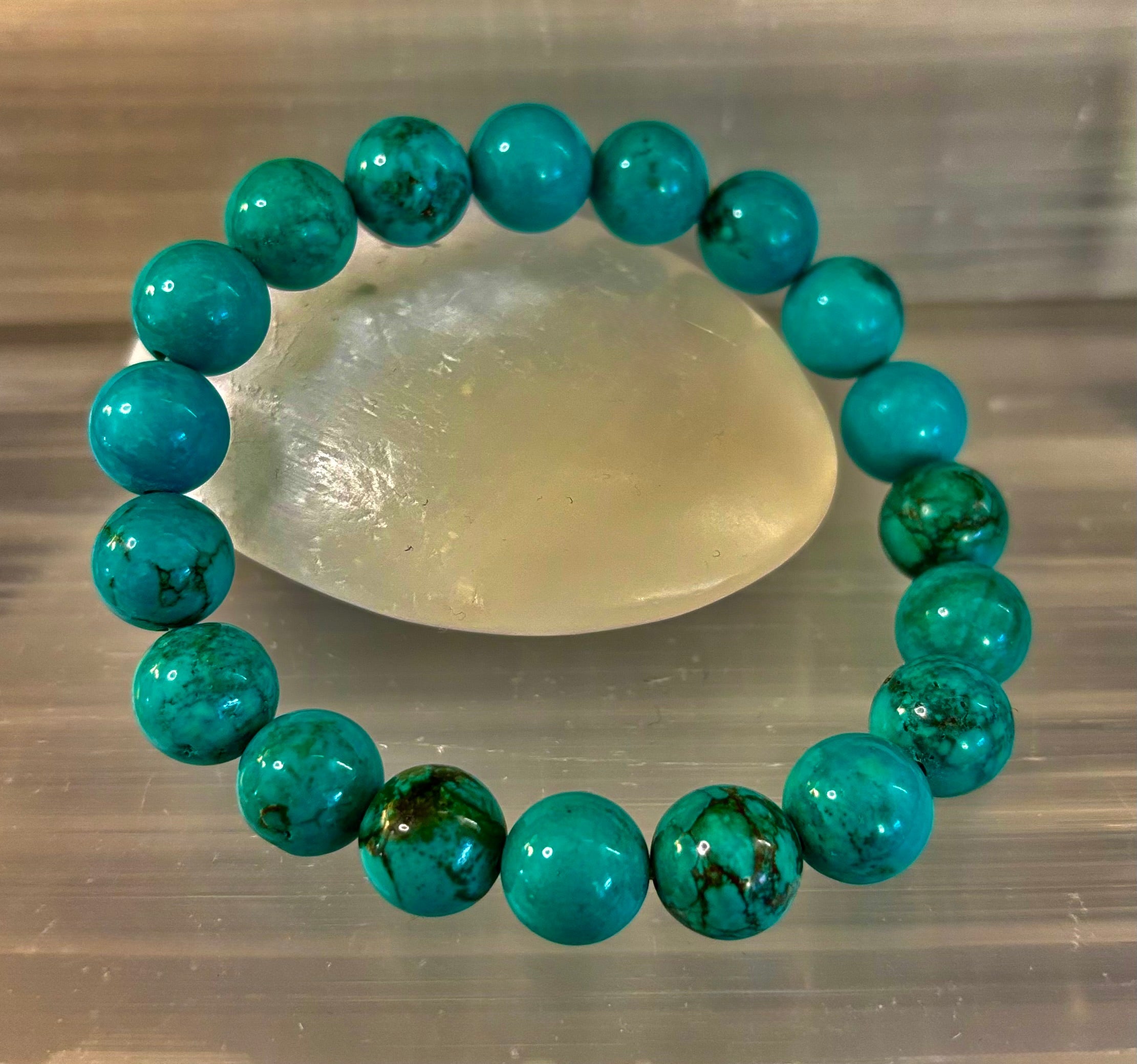 Dark Blue Green Turquoise Reiki-Infused Protection Bracelet (Medium Wrists)