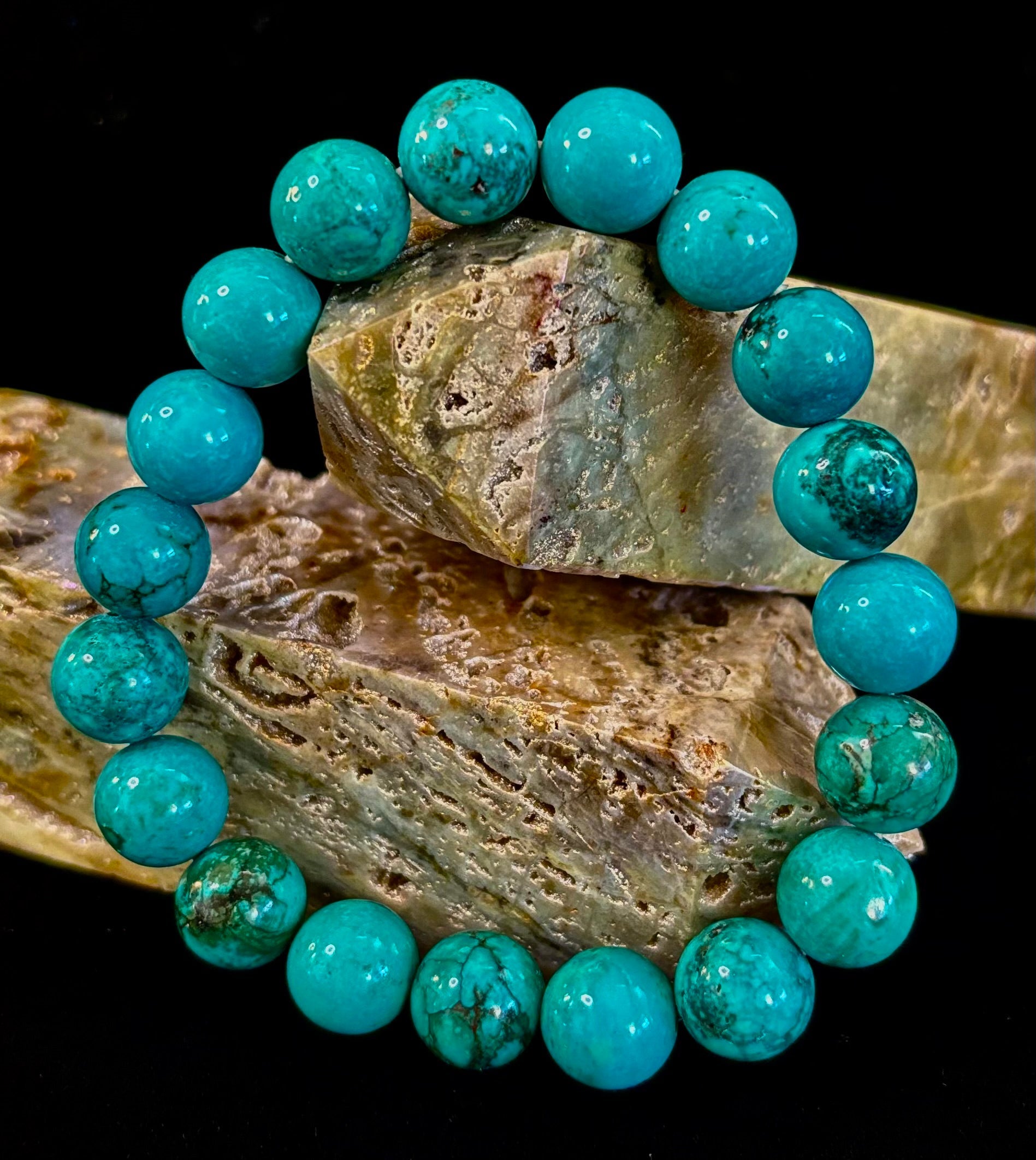 Dark Blue Green Turquoise Reiki-Infused Protection Bracelet (Medium Wrists)