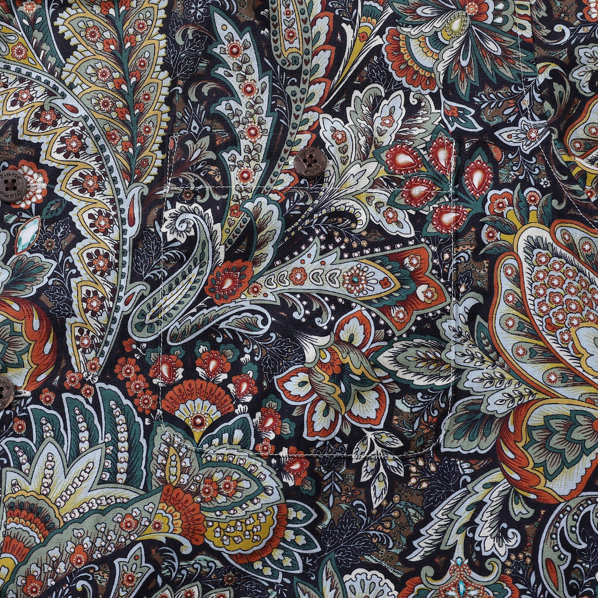 Vintage Scrollwork Print Cotton Camp Collar Shirt for Men