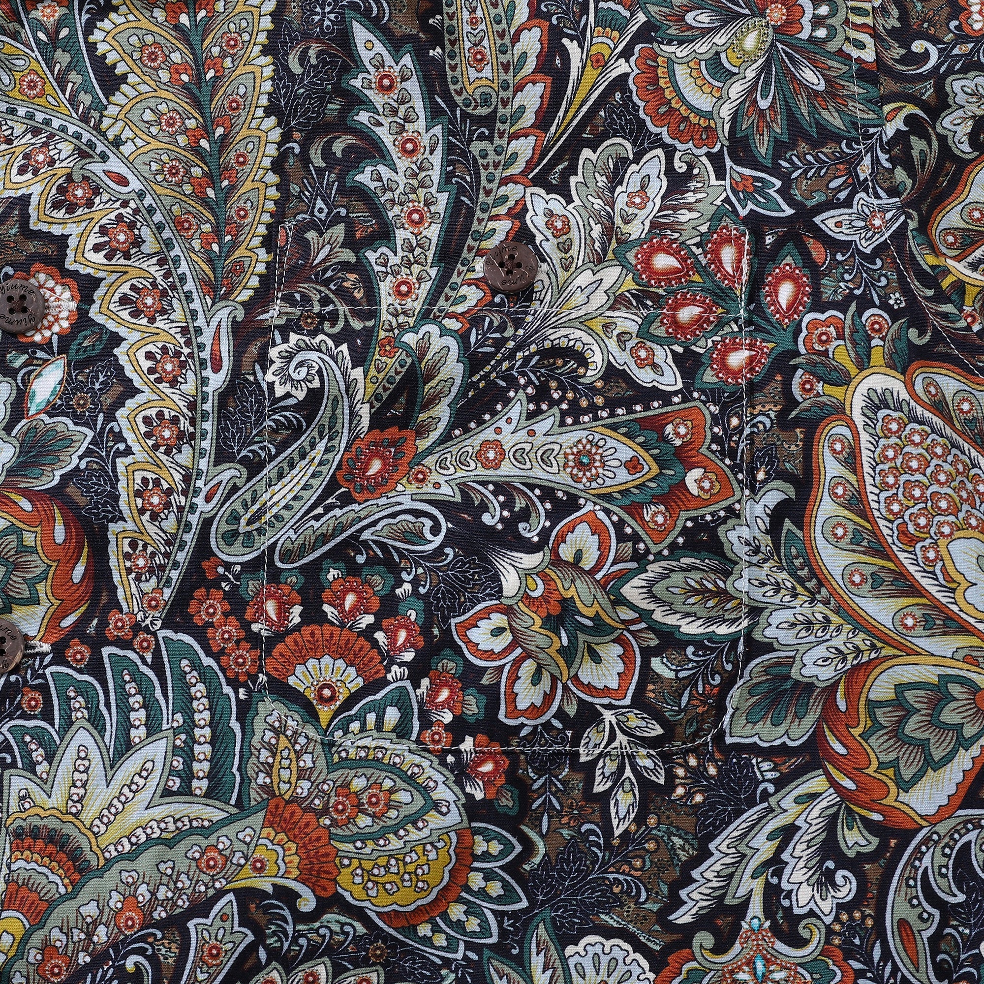 Vintage Scrollwork Print Cotton Camp Collar Shirt for Men