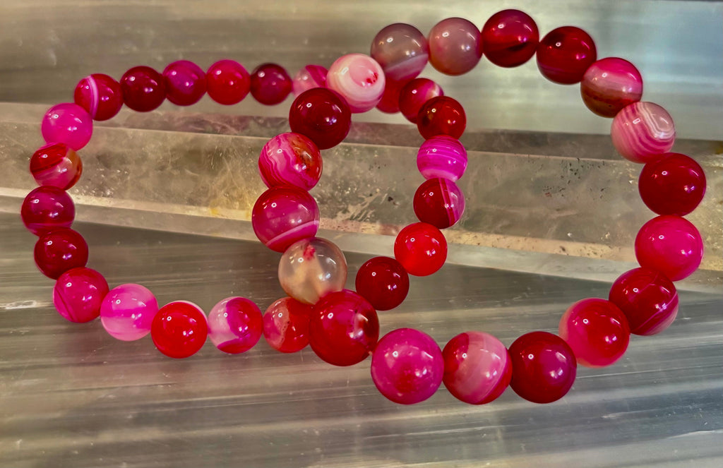 Fuchsia Pink Striped Agate Reiki-Infused Healing Bracelet (8mm or 10mm, 7.5” - Medium Wrists)
