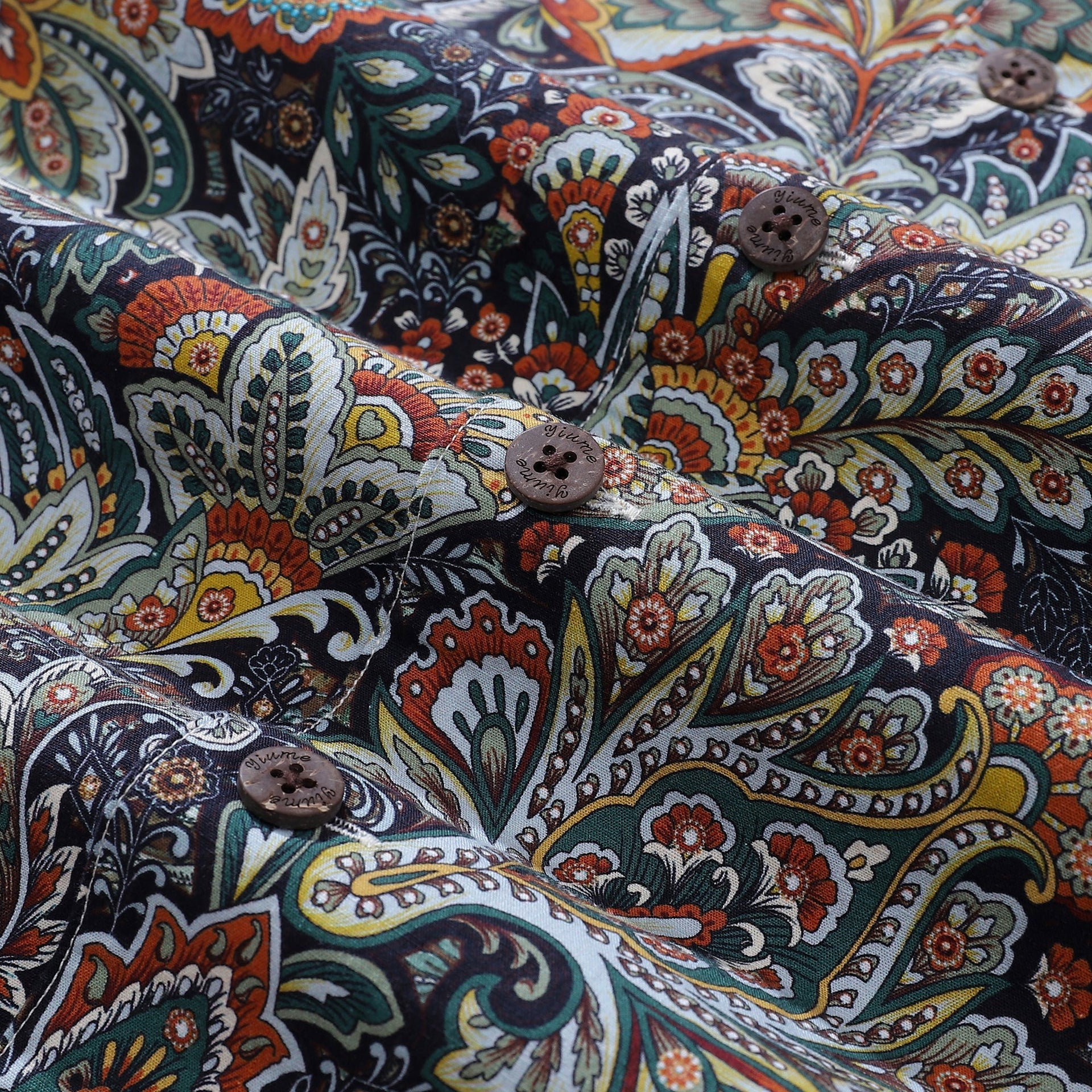 Vintage Scrollwork Print Cotton Camp Collar Shirt for Men