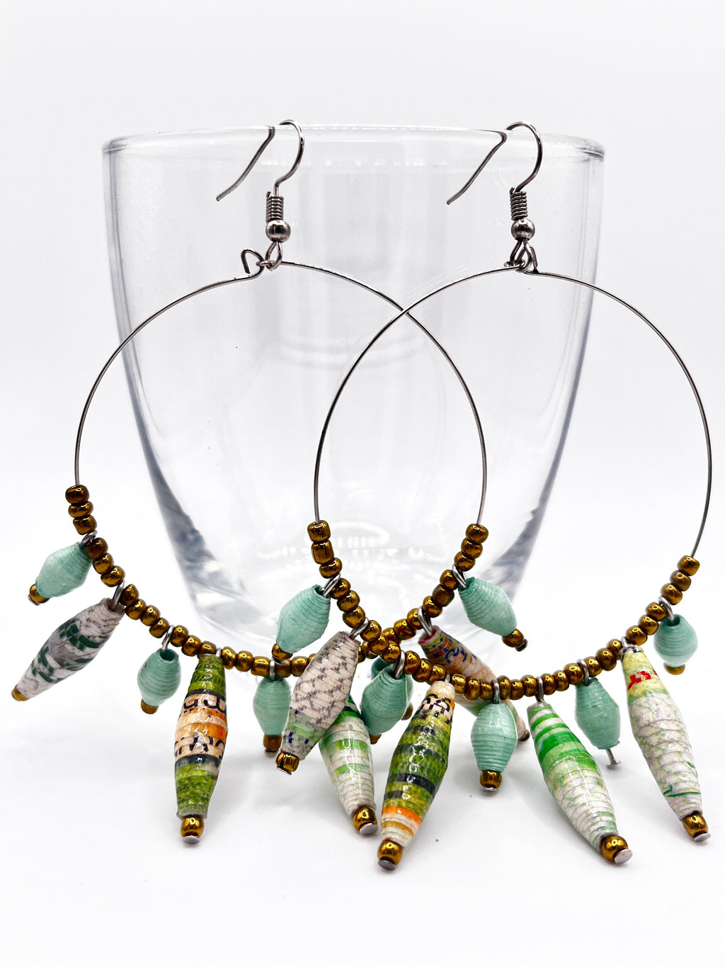 Artisan Ugandan Paper Bead Hoop Earrings, Multi-Color Statement