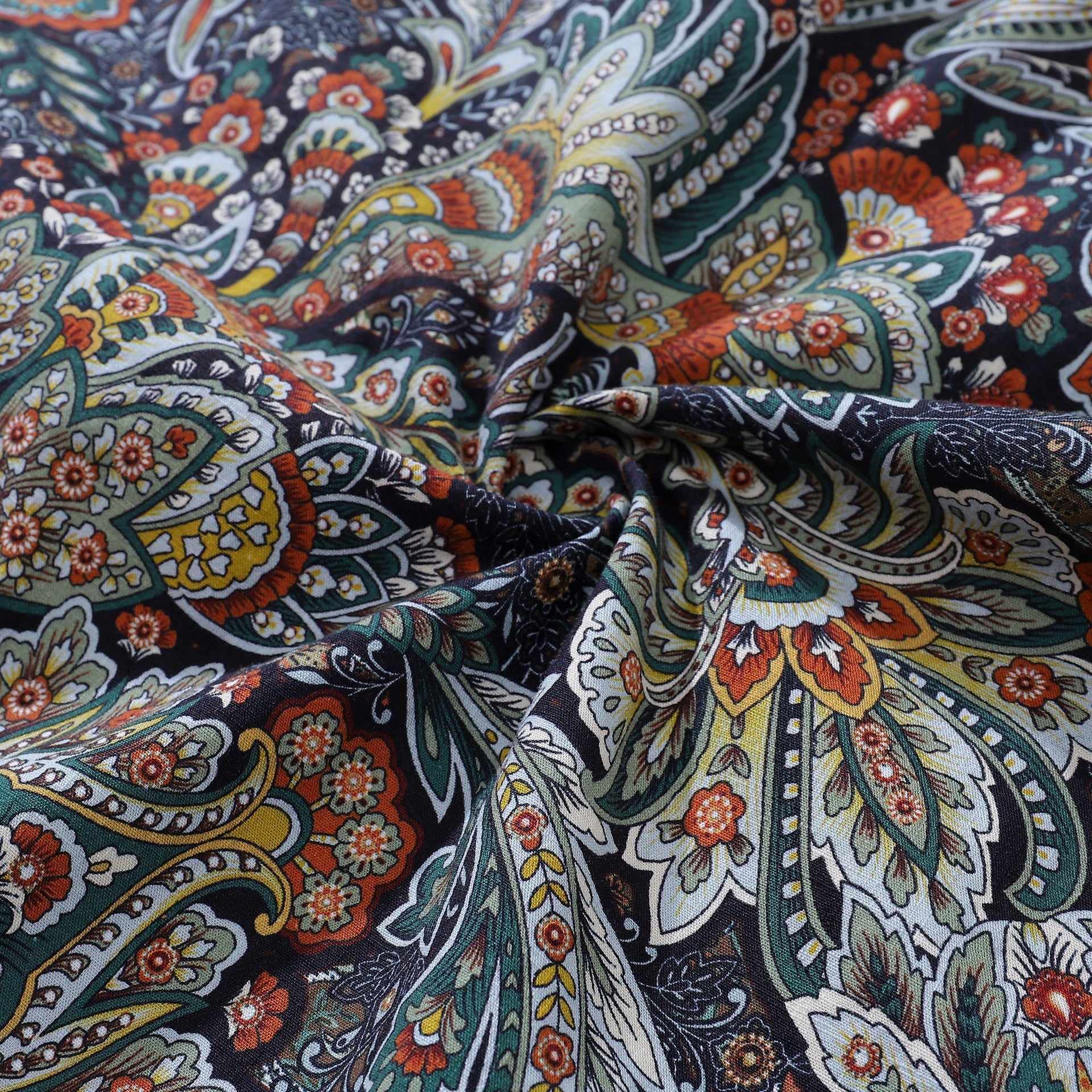 Vintage Scrollwork Print Cotton Camp Collar Shirt for Men