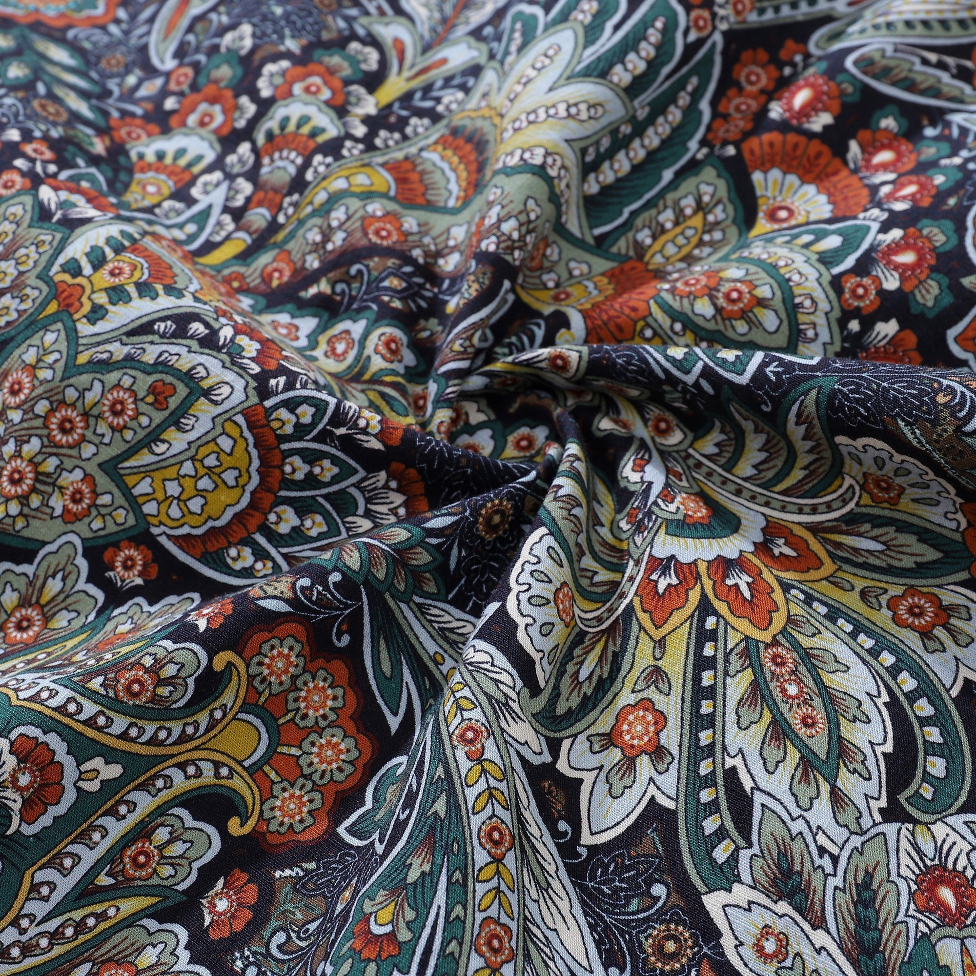 Vintage Scrollwork Print Cotton Camp Collar Shirt for Men