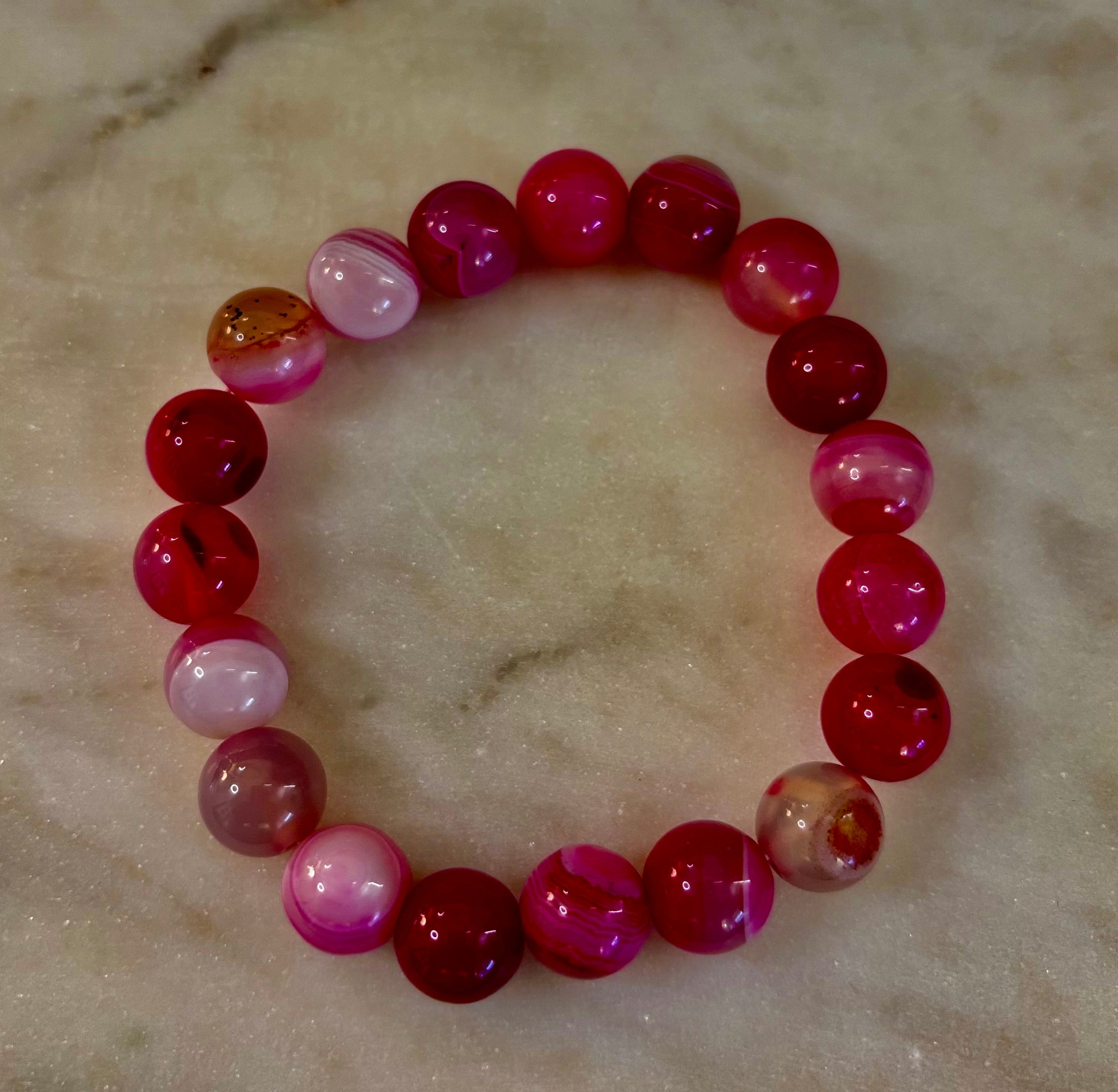 Fuchsia Pink Striped Agate Reiki-Infused Healing Bracelet (8mm or 10mm, 7.5” - Medium Wrists)