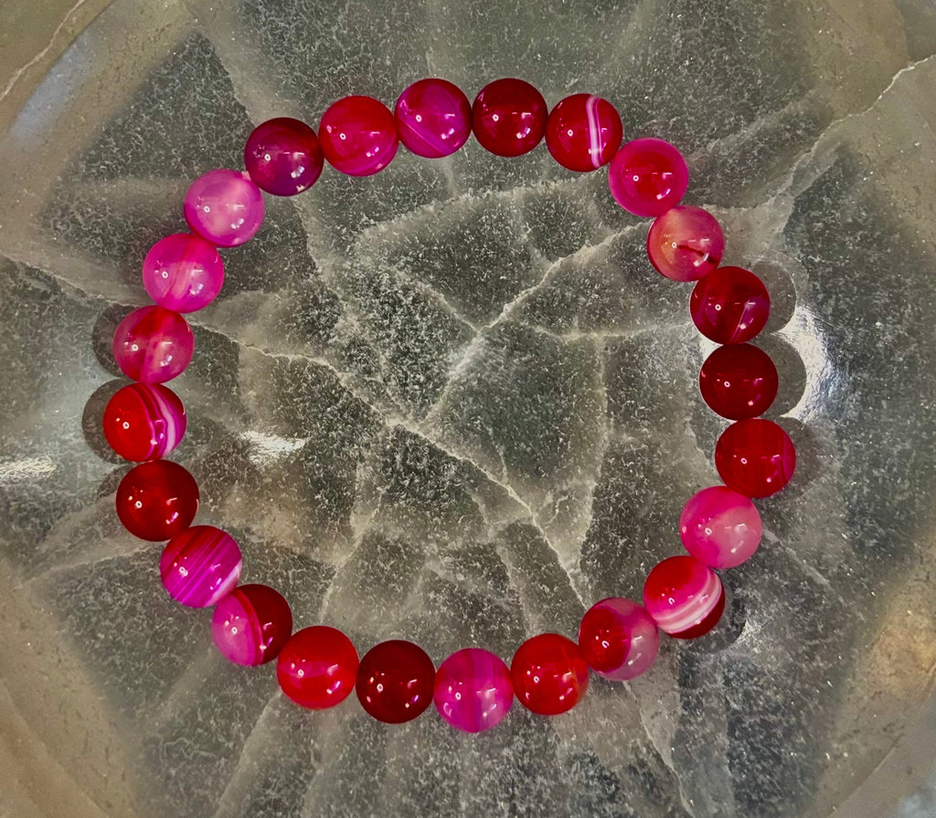 Fuchsia Pink Striped Agate Reiki-Infused Healing Bracelet (8mm or 10mm, 7.5” - Medium Wrists)