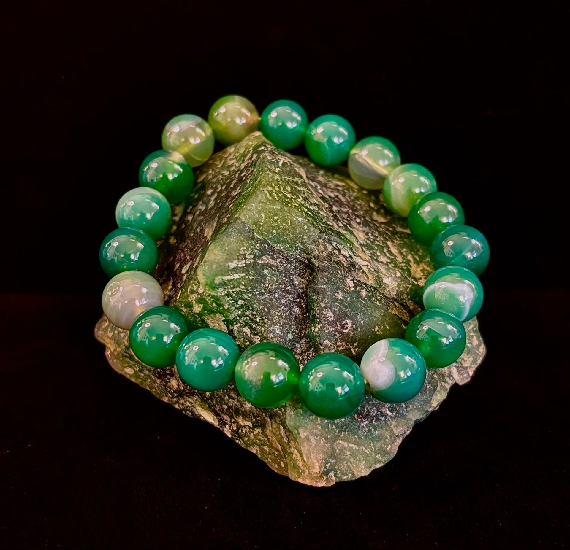 Green Striped Agate Reiki-Infused Healing Bracelet (8mm or 10mm) Medium Wrists