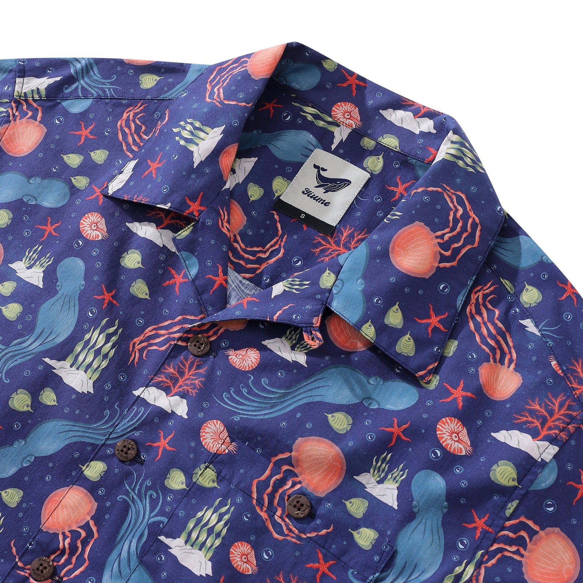 Men's Underwater Marine Life Cotton Hawaiian Camp Collar Shirt