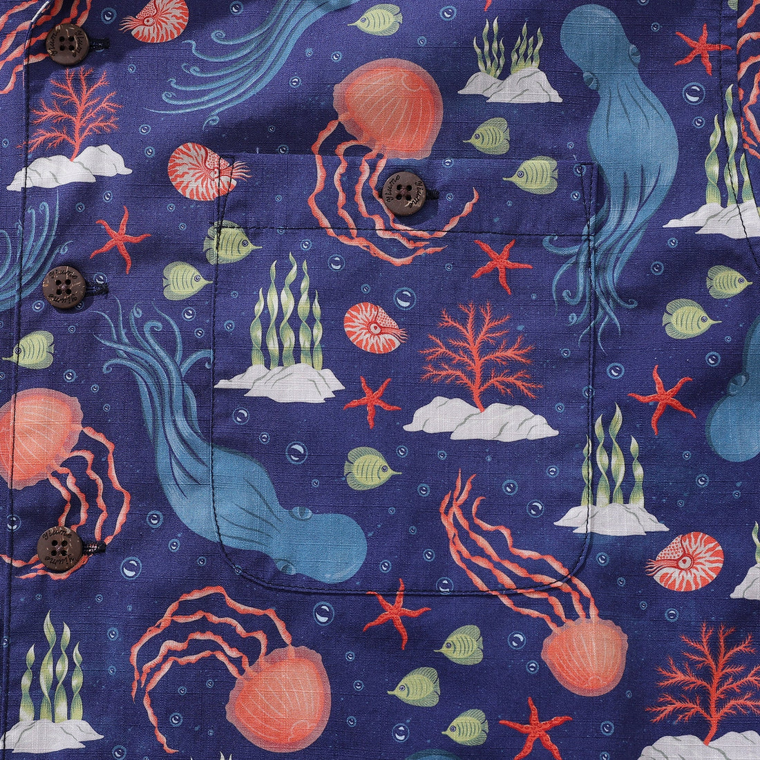 Men's Underwater Marine Life Cotton Hawaiian Camp Collar Shirt