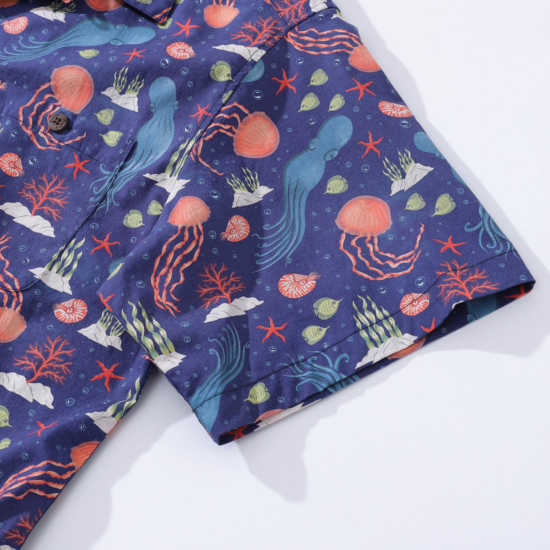 Men's Underwater Marine Life Cotton Hawaiian Camp Collar Shirt