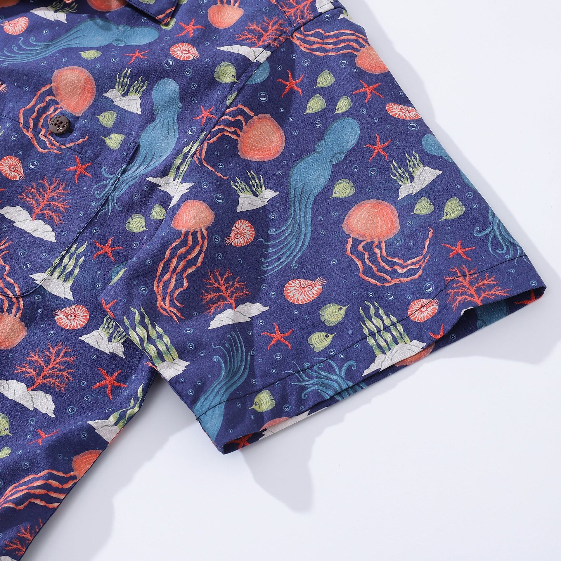 Men's Underwater Marine Life Cotton Hawaiian Camp Collar Shirt