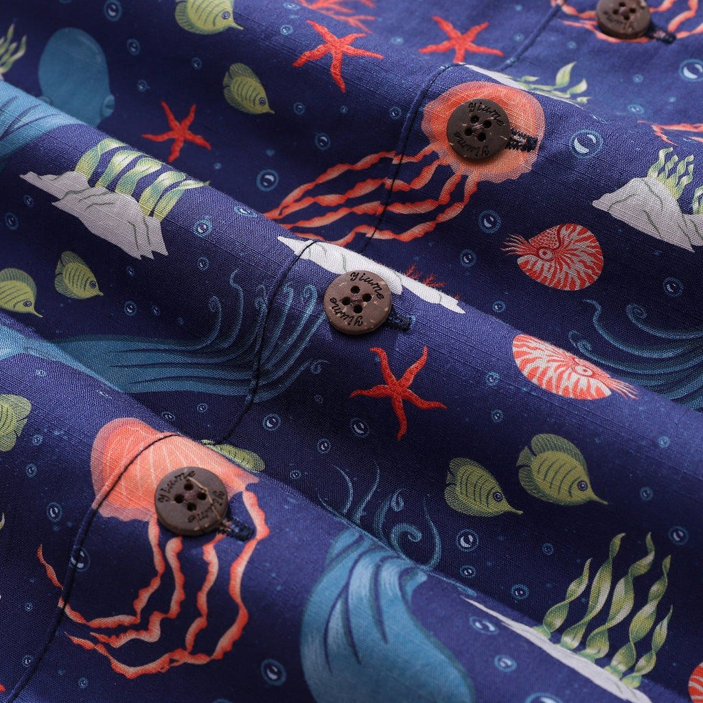 Men's Underwater Marine Life Cotton Hawaiian Camp Collar Shirt