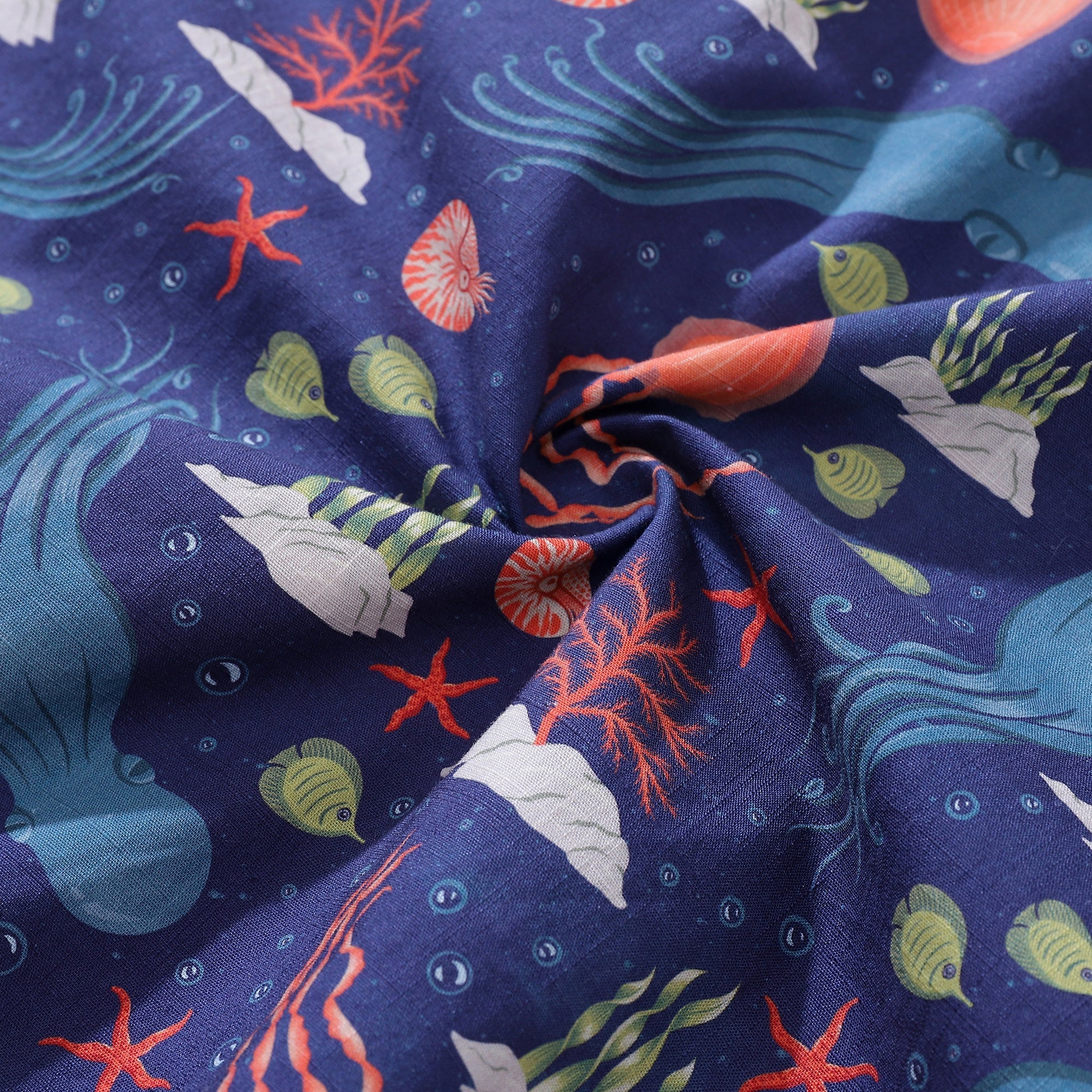 Men's Underwater Marine Life Cotton Hawaiian Camp Collar Shirt