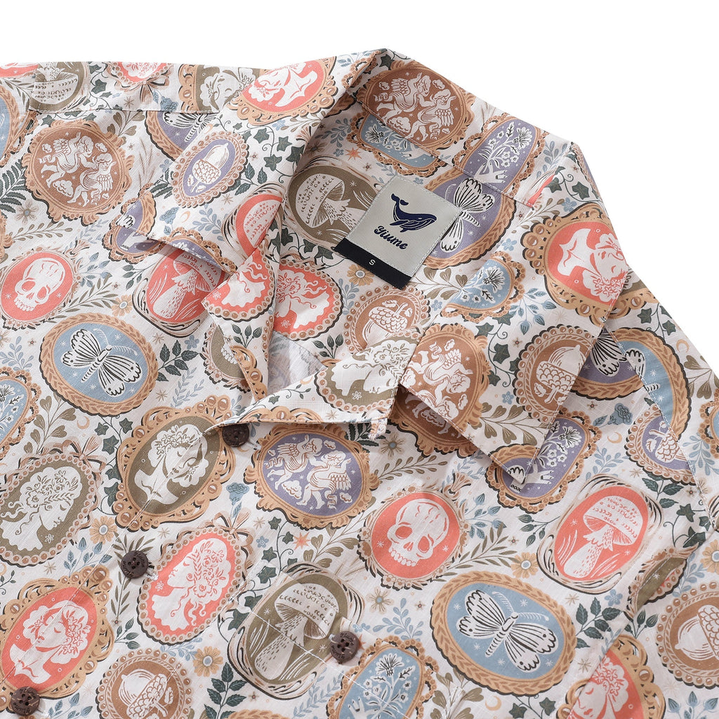 Men's Dark Academia Cameo Pattern Camp Collar Cotton Shirt