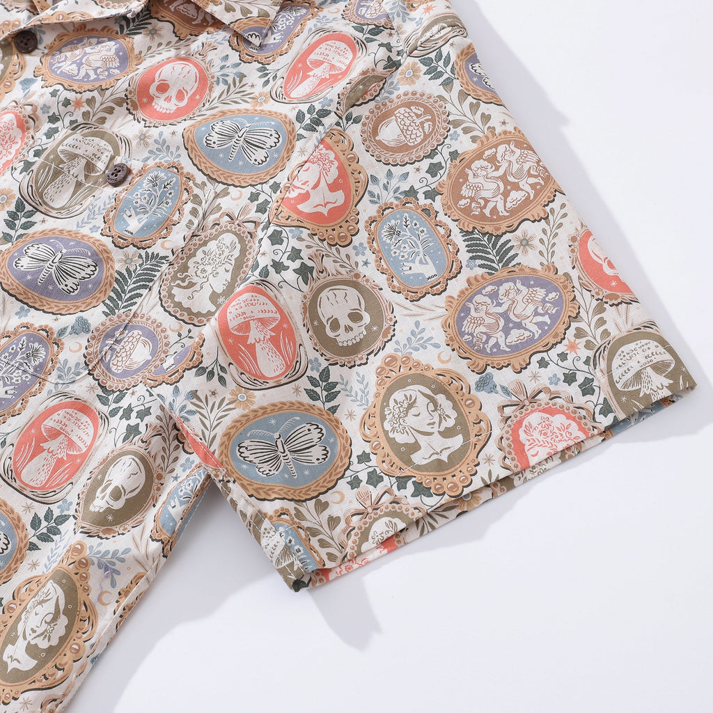 Men's Dark Academia Cameo Pattern Camp Collar Cotton Shirt