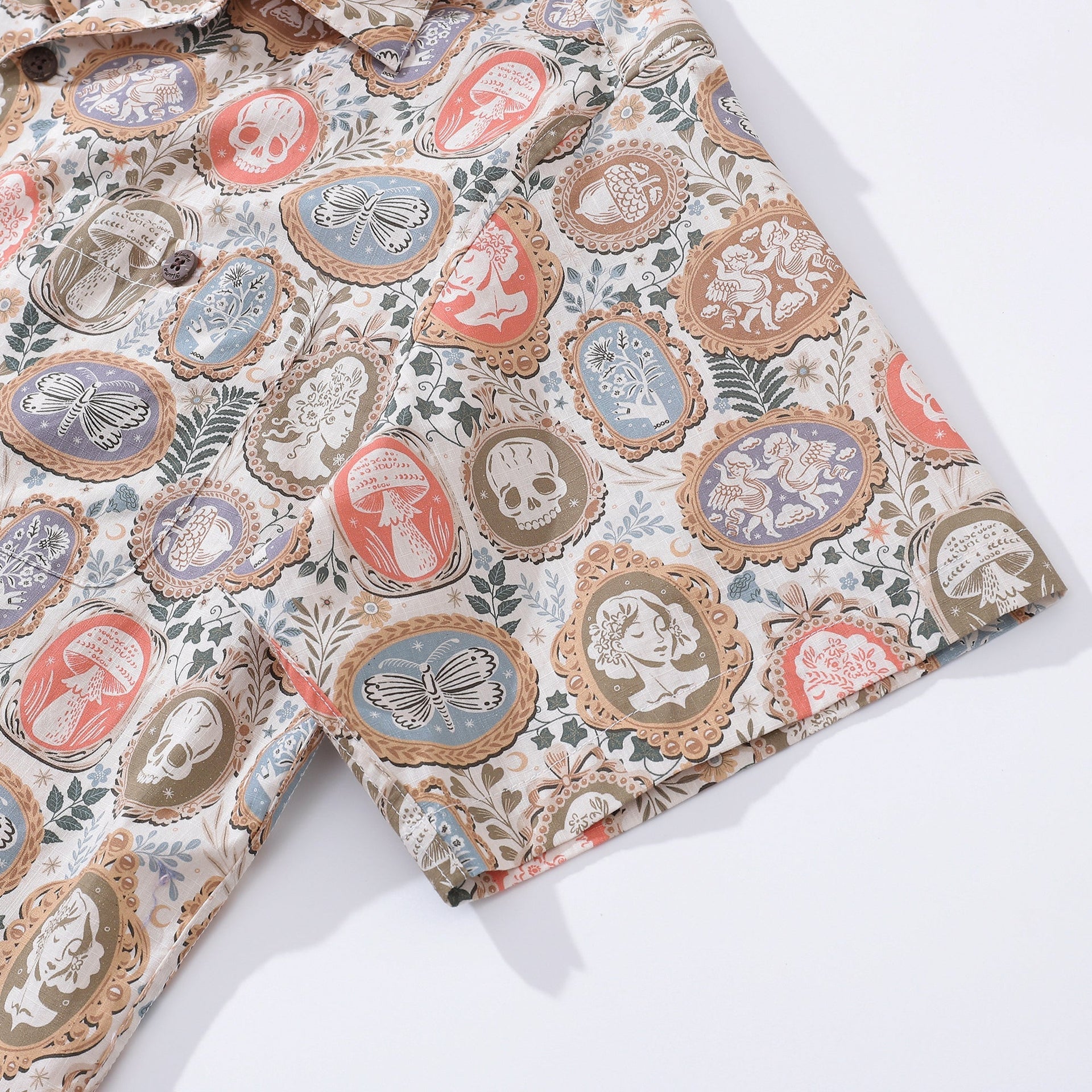 Men's Dark Academia Cameo Pattern Camp Collar Cotton Shirt