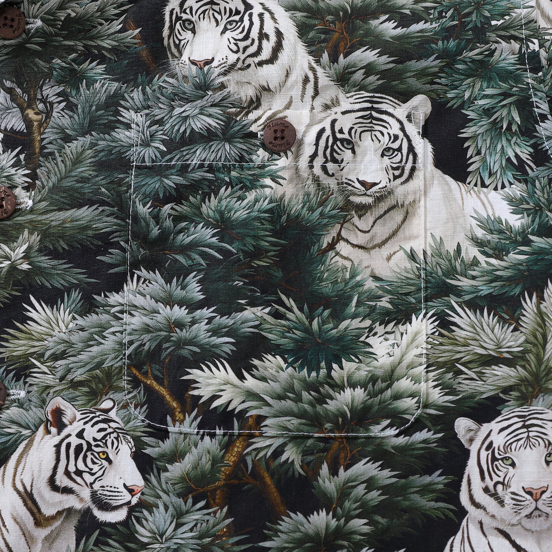 Men's White Tiger Animal Print Camp Collar Cotton Hawaiian Shirt