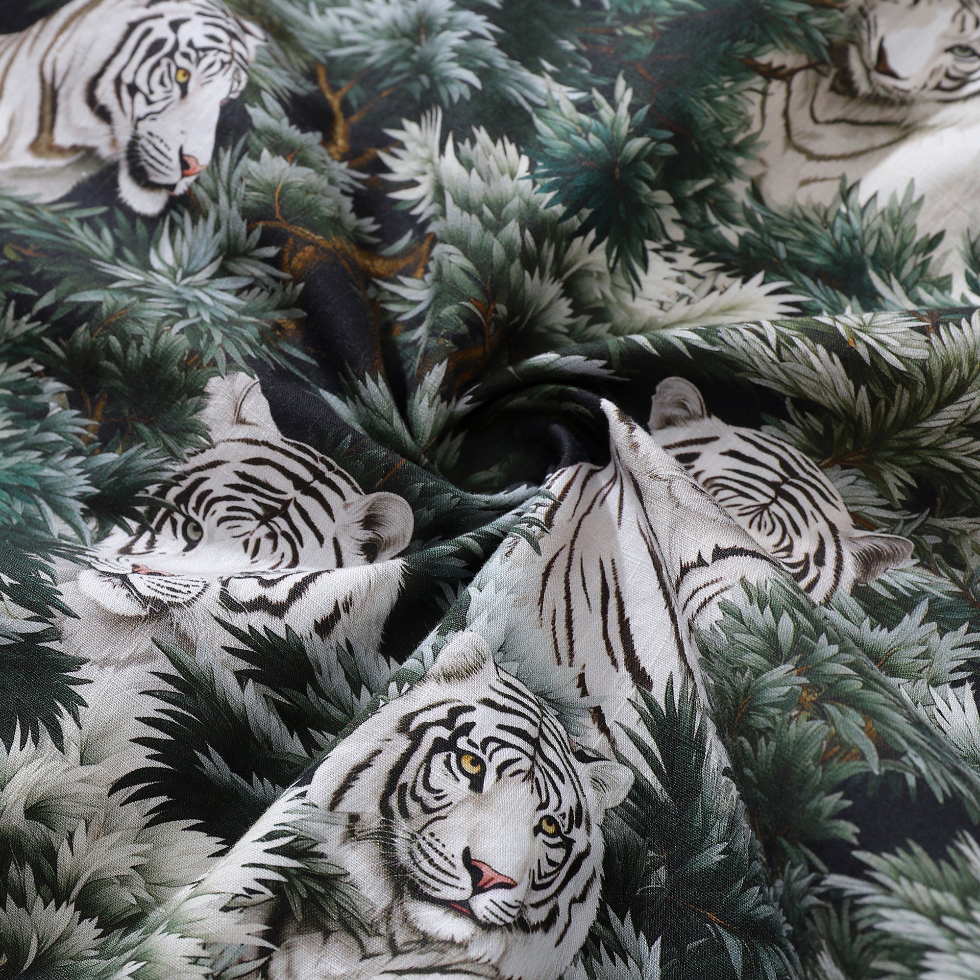 Men's White Tiger Animal Print Camp Collar Cotton Hawaiian Shirt