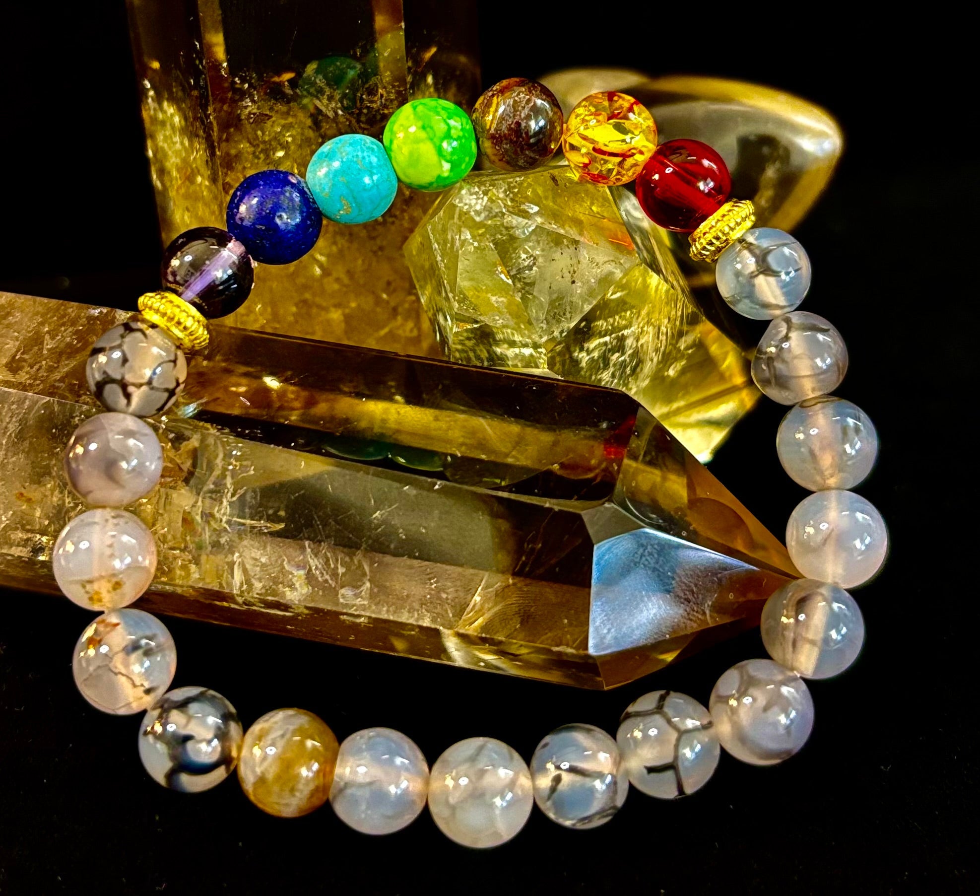 Dragon Vein Agate 7-Chakra Balance Bracelet – Protection, Strength & Energy Flow