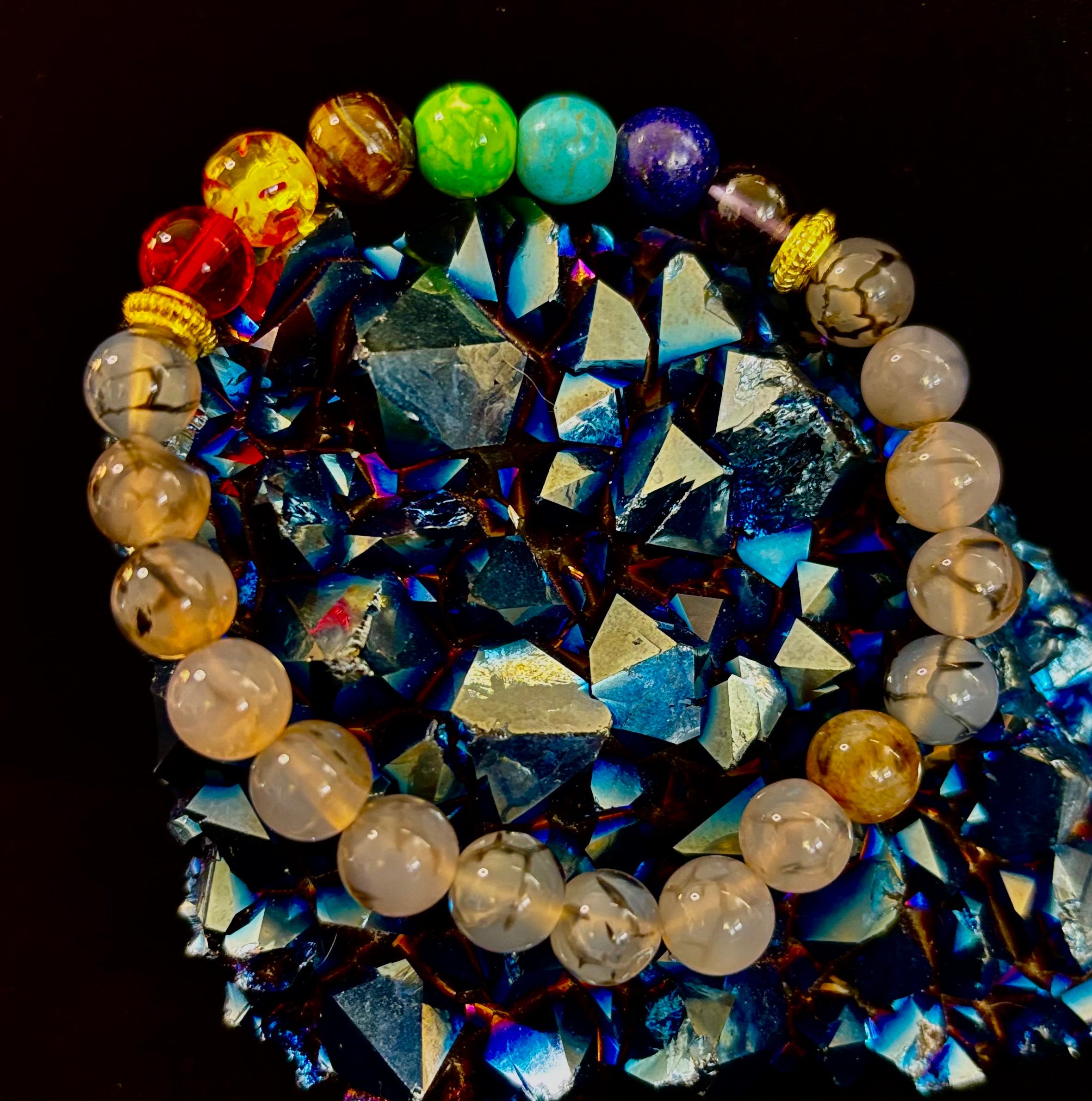 Dragon Vein Agate 7-Chakra Balance Bracelet – Protection, Strength & Energy Flow