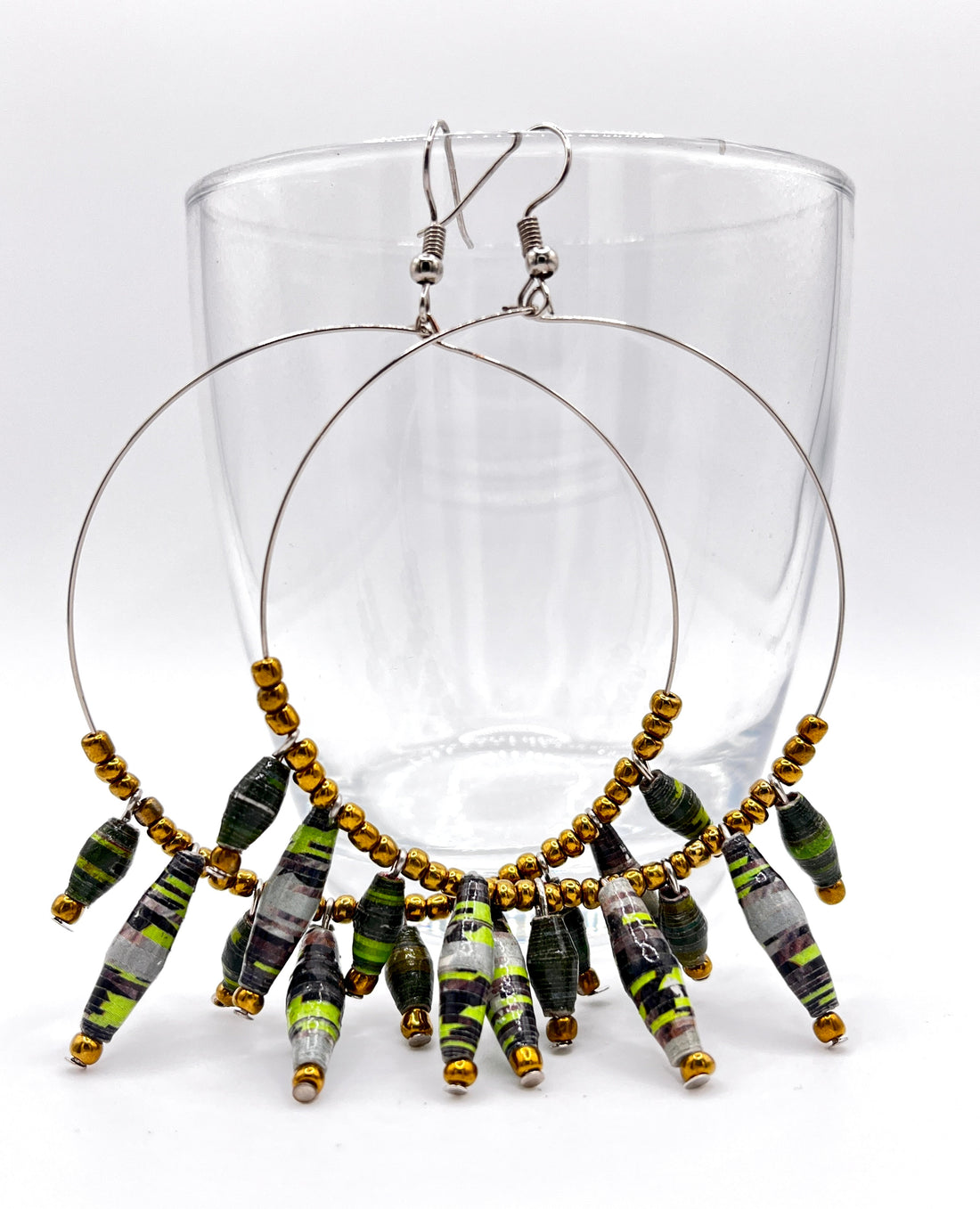 Artisan Ugandan Paper Bead Hoop Earrings, Multi-Color Statement