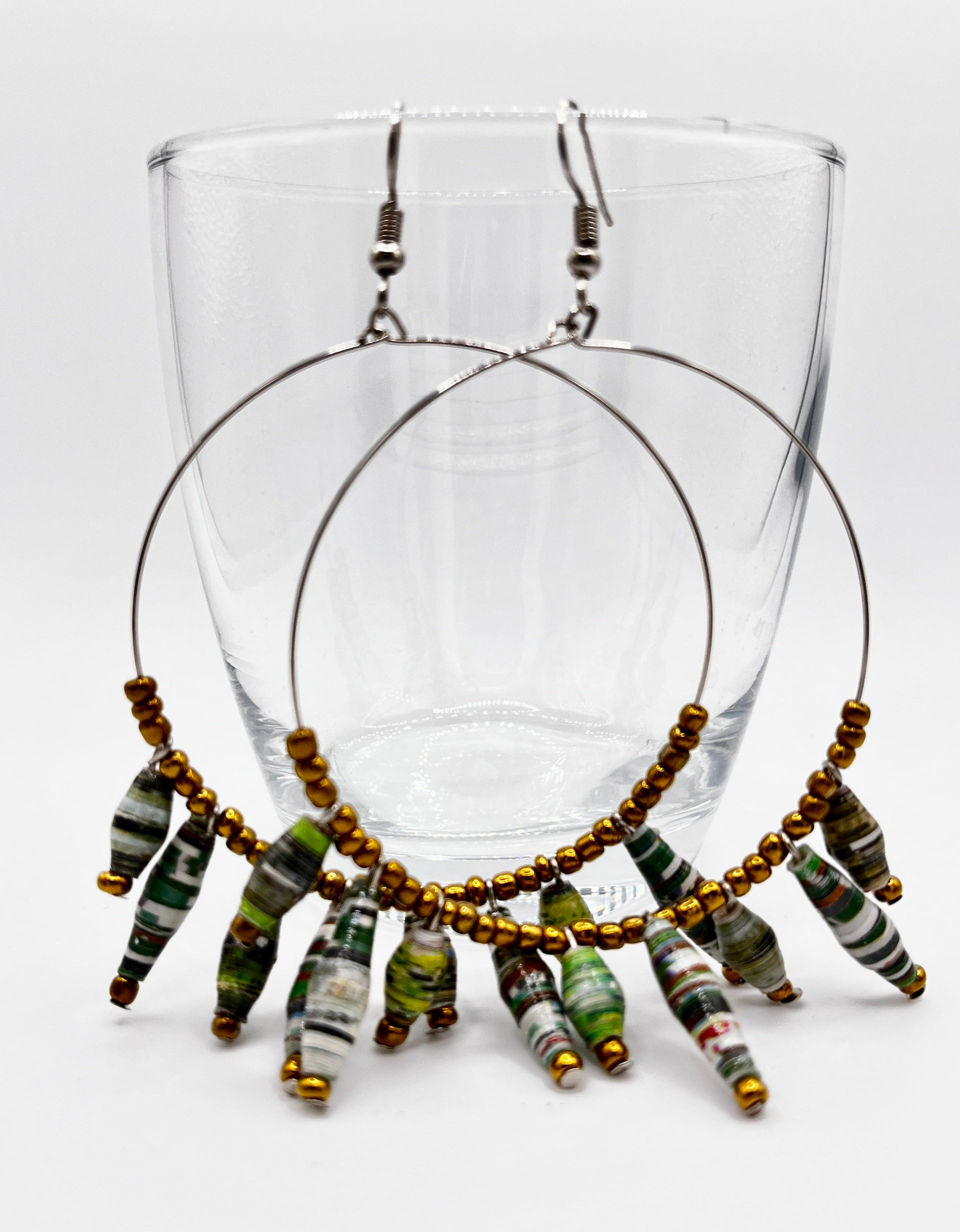 Artisan Ugandan Paper Bead Hoop Earrings, Multi-Color Statement