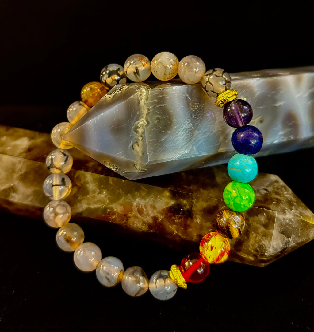 Dragon Vein Agate 7-Chakra Balance Bracelet – Protection, Strength & Energy Flow
