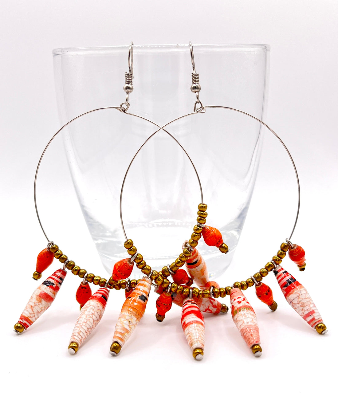 Artisan Ugandan Paper Bead Hoop Earrings, Multi-Color Statement
