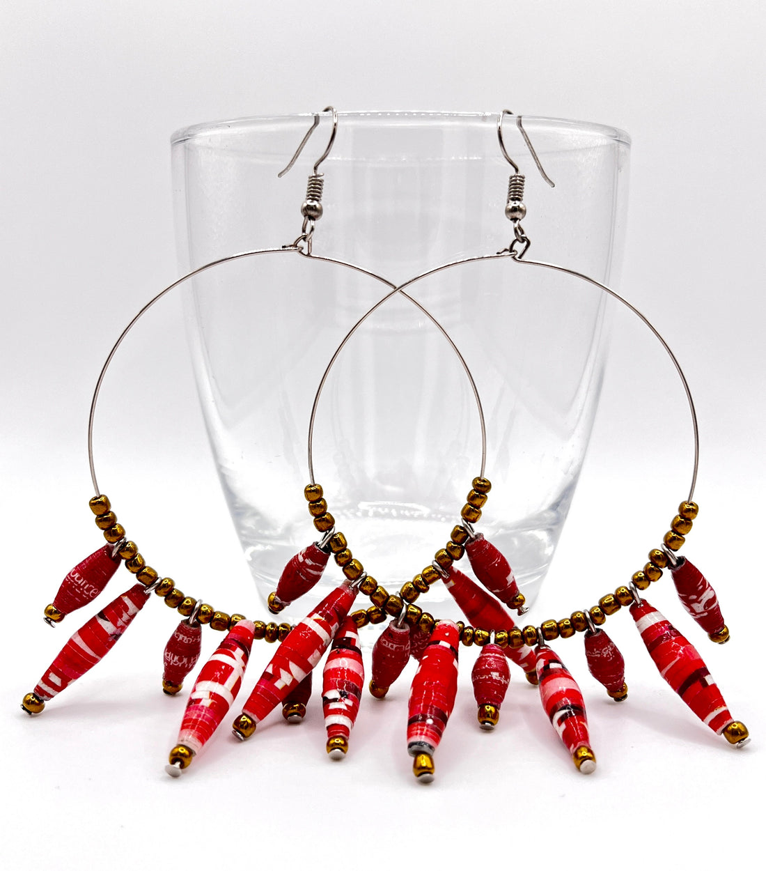 Artisan Ugandan Paper Bead Hoop Earrings, Multi-Color Statement
