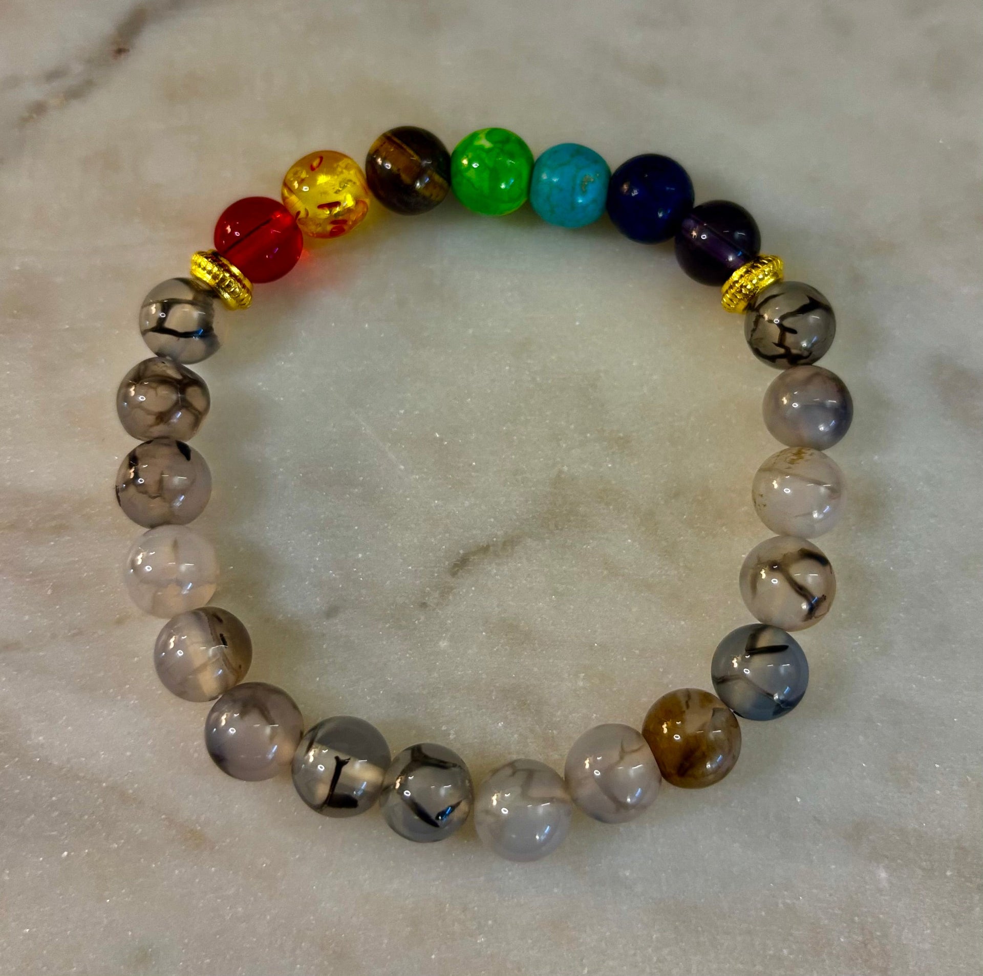 Dragon Vein Agate 7-Chakra Balance Bracelet – Protection, Strength & Energy Flow