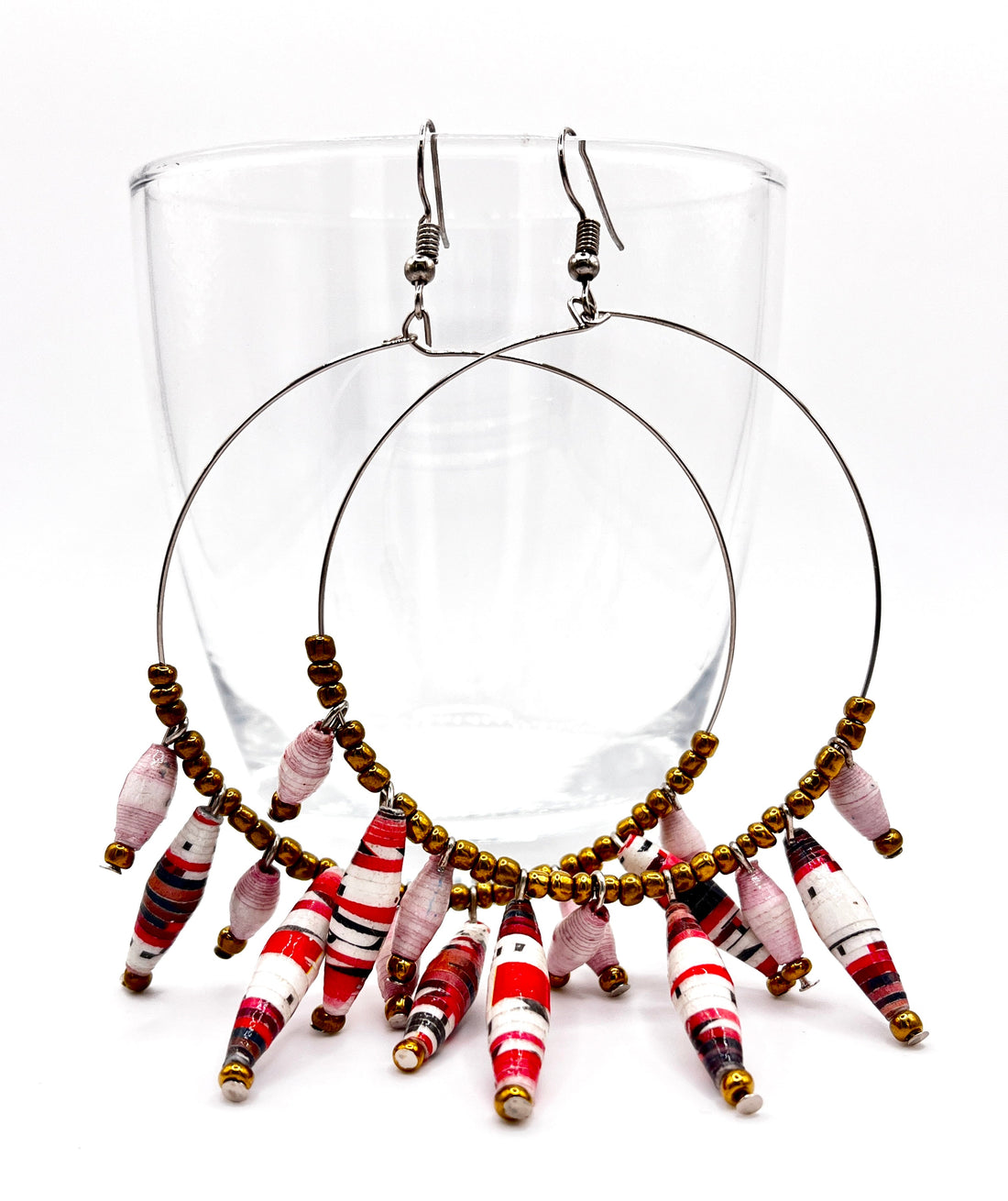 Artisan Ugandan Paper Bead Hoop Earrings, Multi-Color Statement