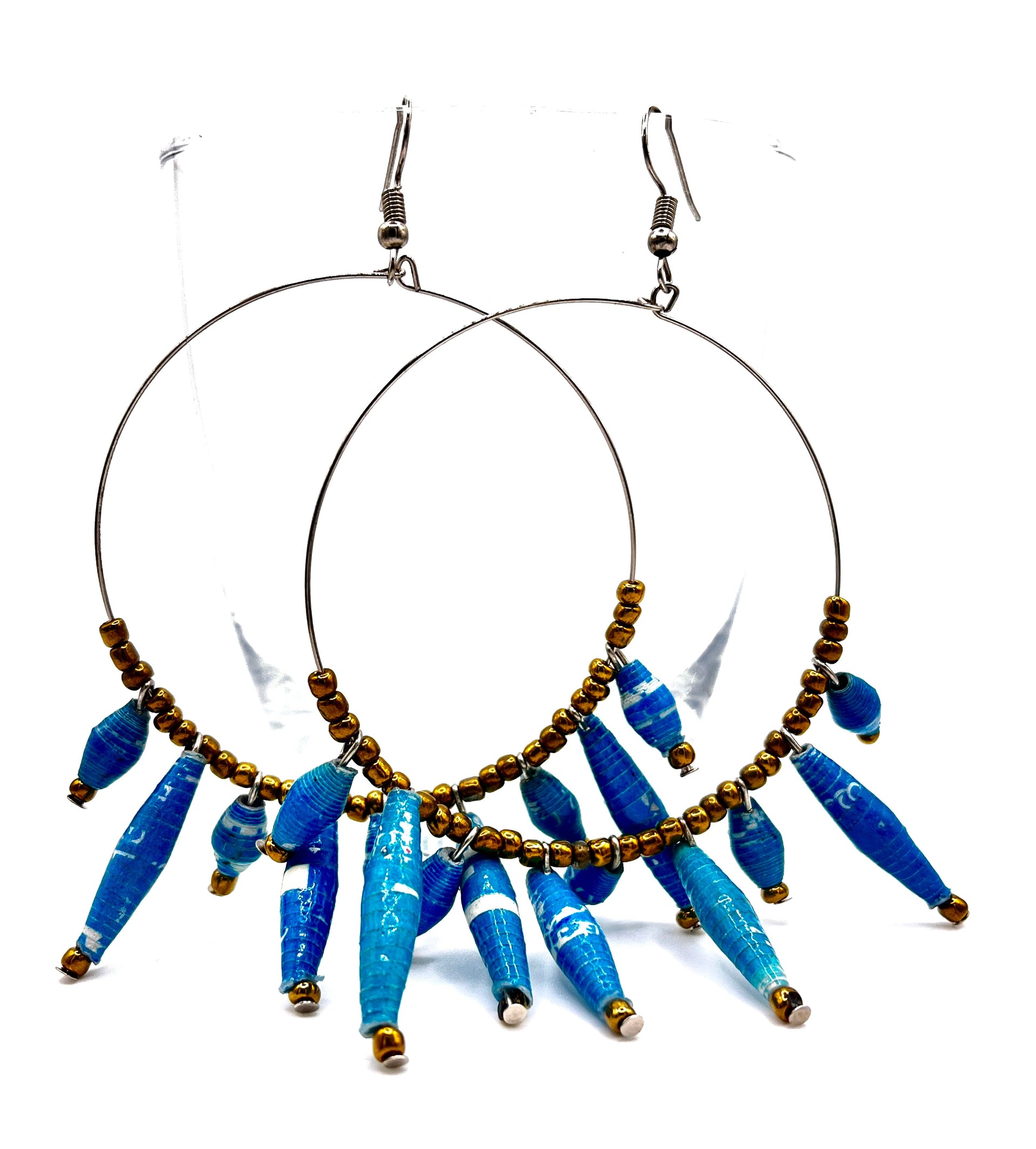 Artisan Ugandan Paper Bead Hoop Earrings, Multi-Color Statement