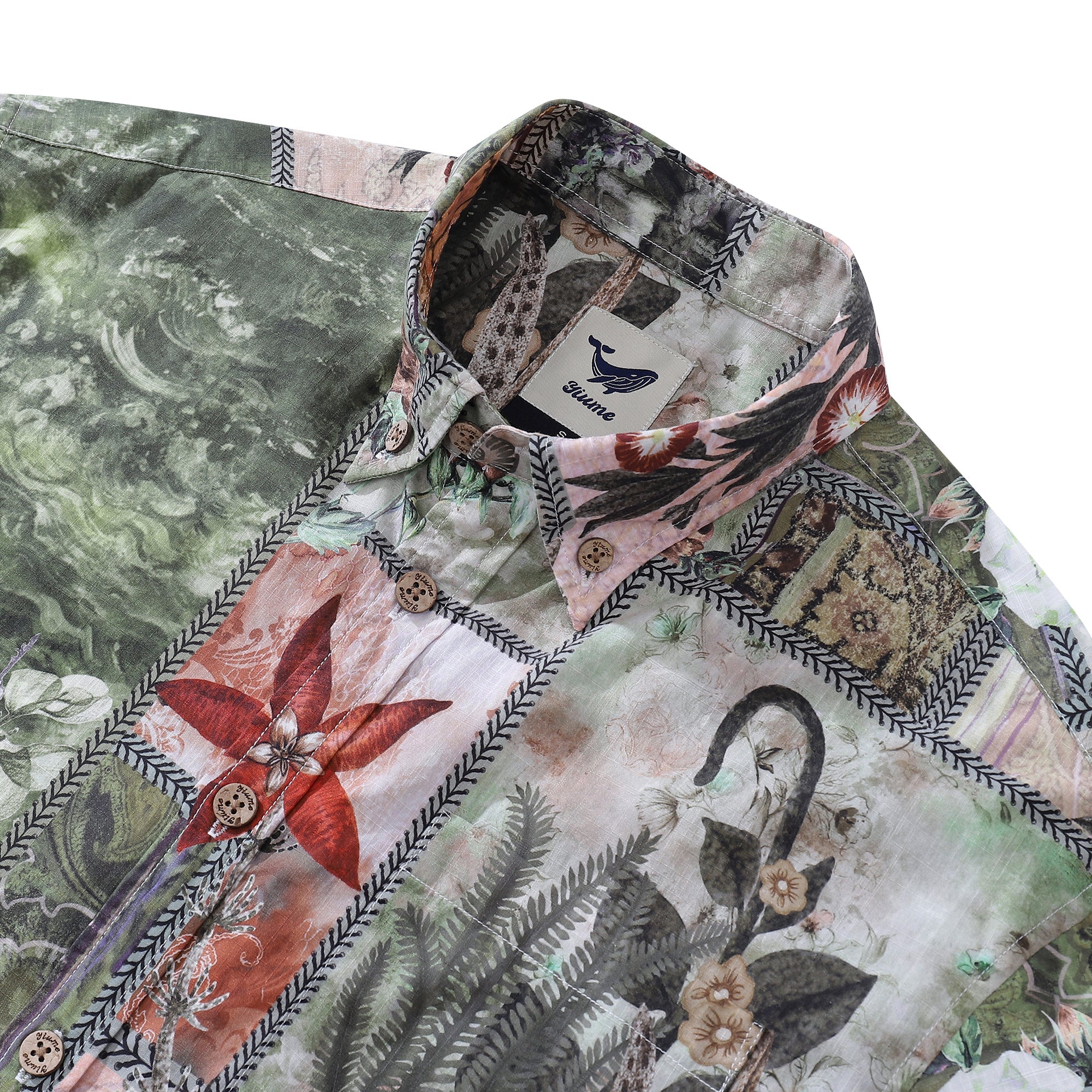 Men's Patchwork Print Cotton Short Sleeve Hawaiian Aloha Shirt