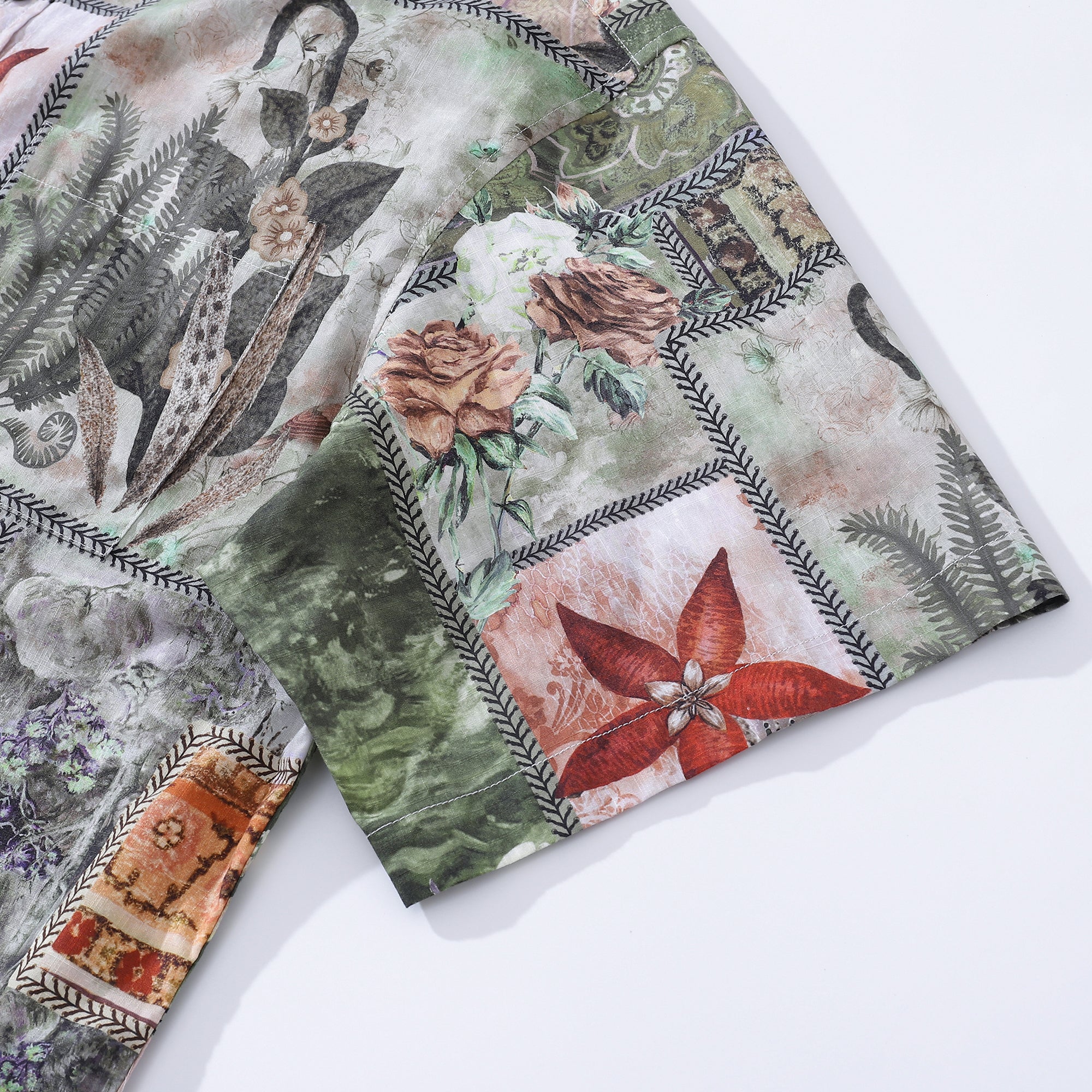 Men's Patchwork Print Cotton Short Sleeve Hawaiian Aloha Shirt