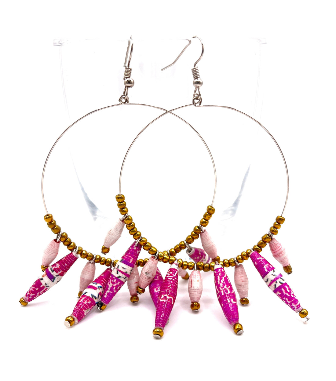 Artisan Ugandan Paper Bead Hoop Earrings, Multi-Color Statement