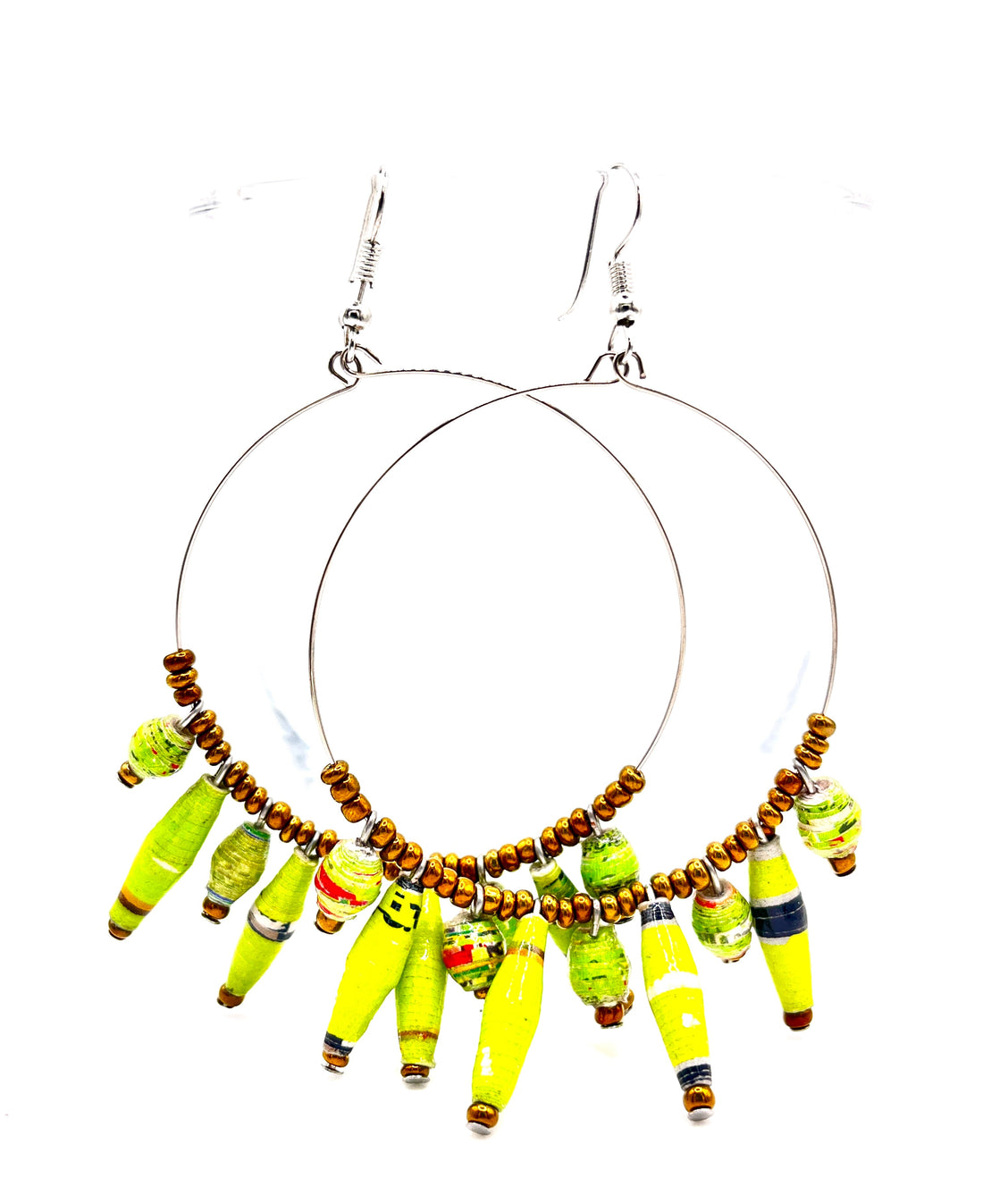 Artisan Ugandan Paper Bead Hoop Earrings, Multi-Color Statement