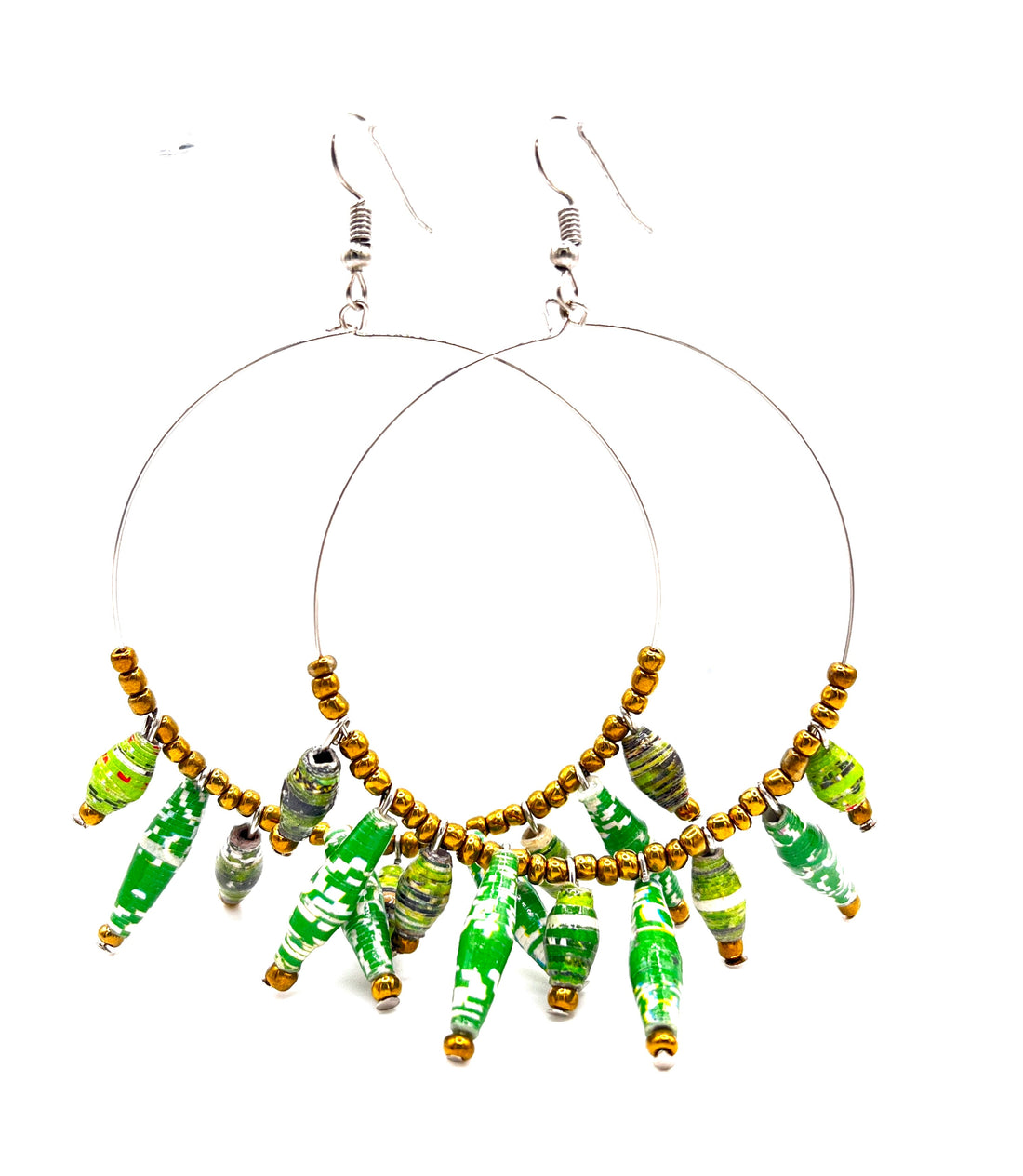Artisan Ugandan Paper Bead Hoop Earrings, Multi-Color Statement