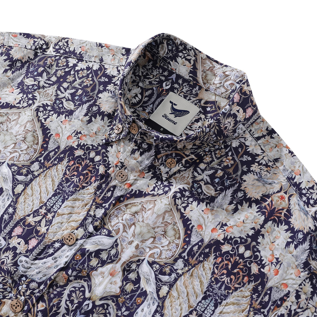 Men's 1940s Vintage Hawaiian Shirt Navy Garden of Serenity Print